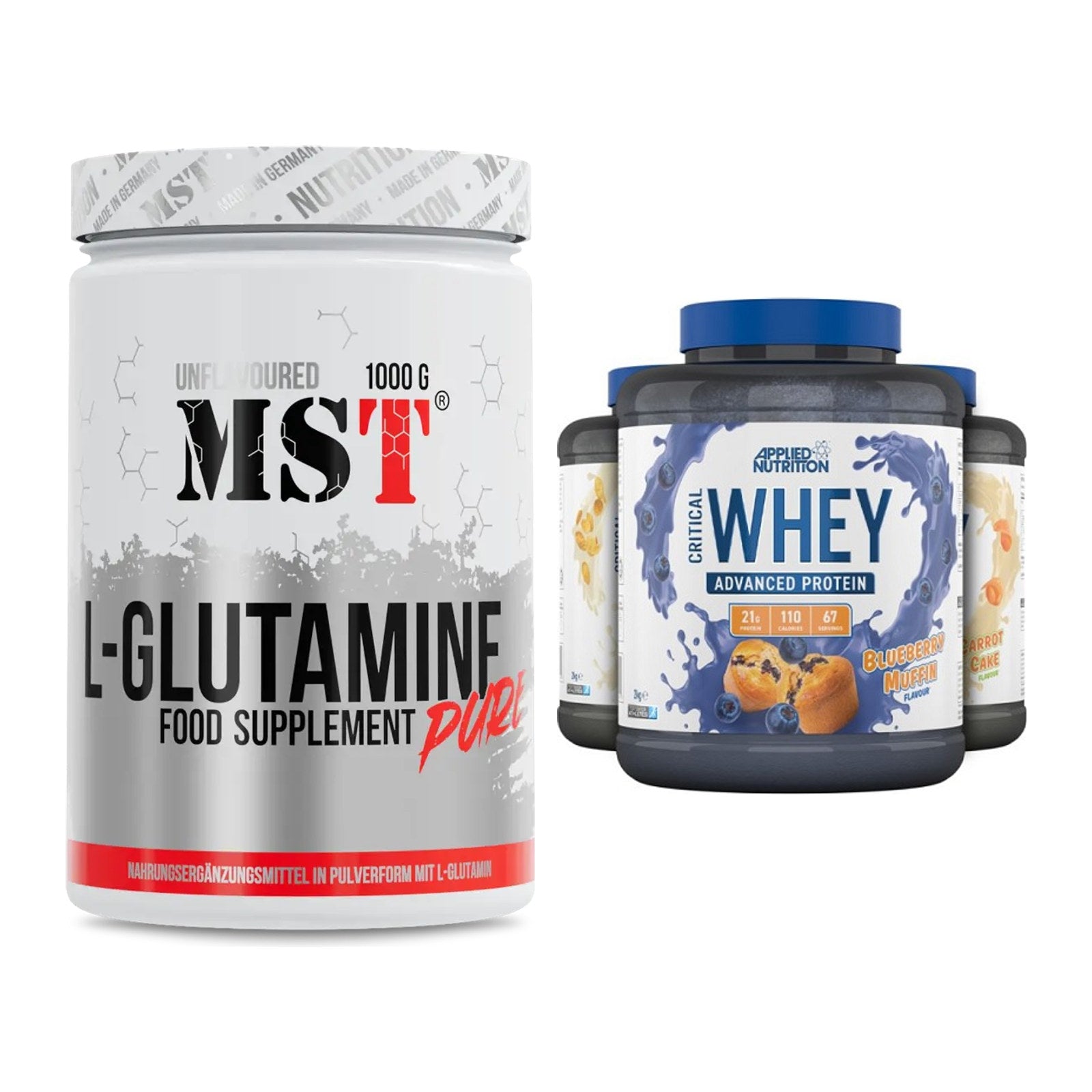 Regenerations-Duo: MST Glutamine + Applied Nutrition Critical Whey – alle enthaltenen Artikel