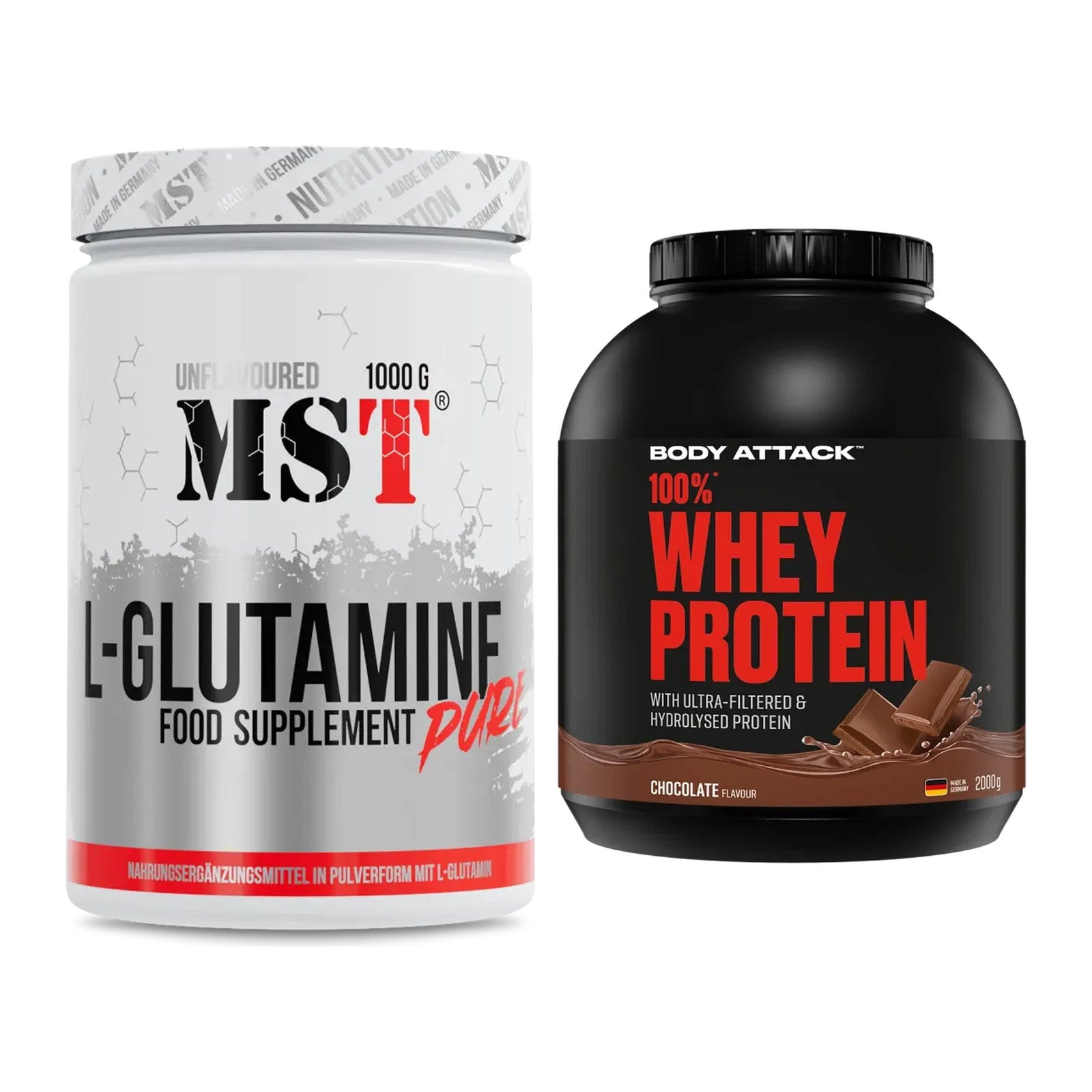 Regenerations-Duo: MST Glutamine + Body Attack 100% Whey Protein – alle enthaltenen Artikel