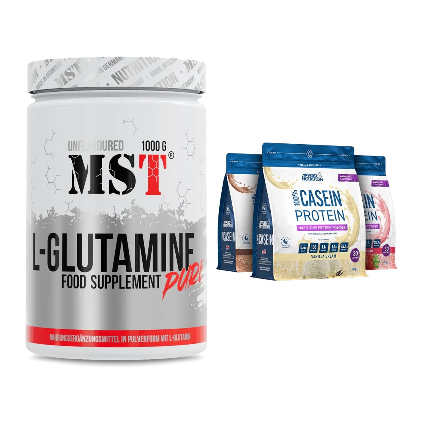 Regenerations-Duo: MST Glutamine + Applied Nutrition 100% Casein – alle enthaltenen Artikel