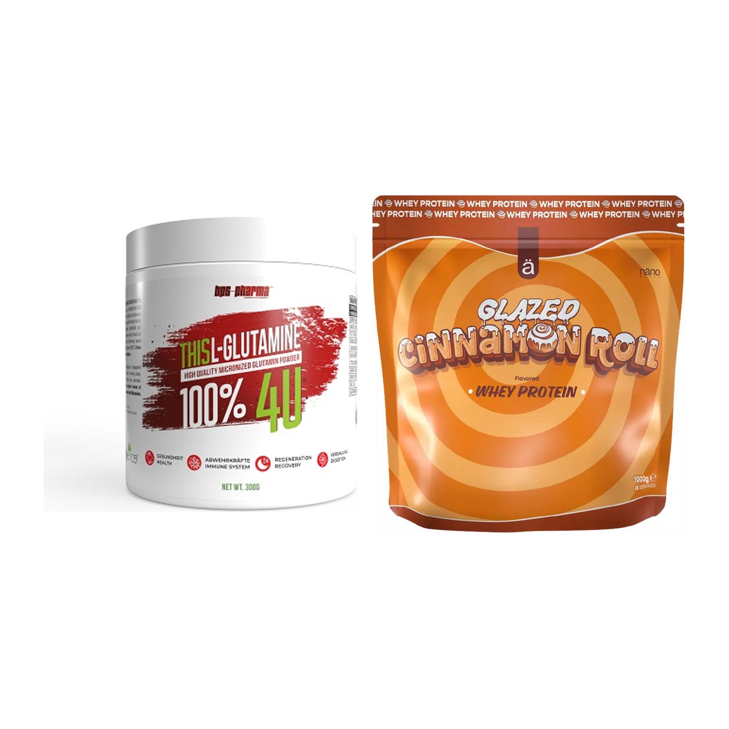 Regenerations-Duo: BPS-Pharma This Glutamin + Nanosupps Whey Protein – alle enthaltenen Artikel