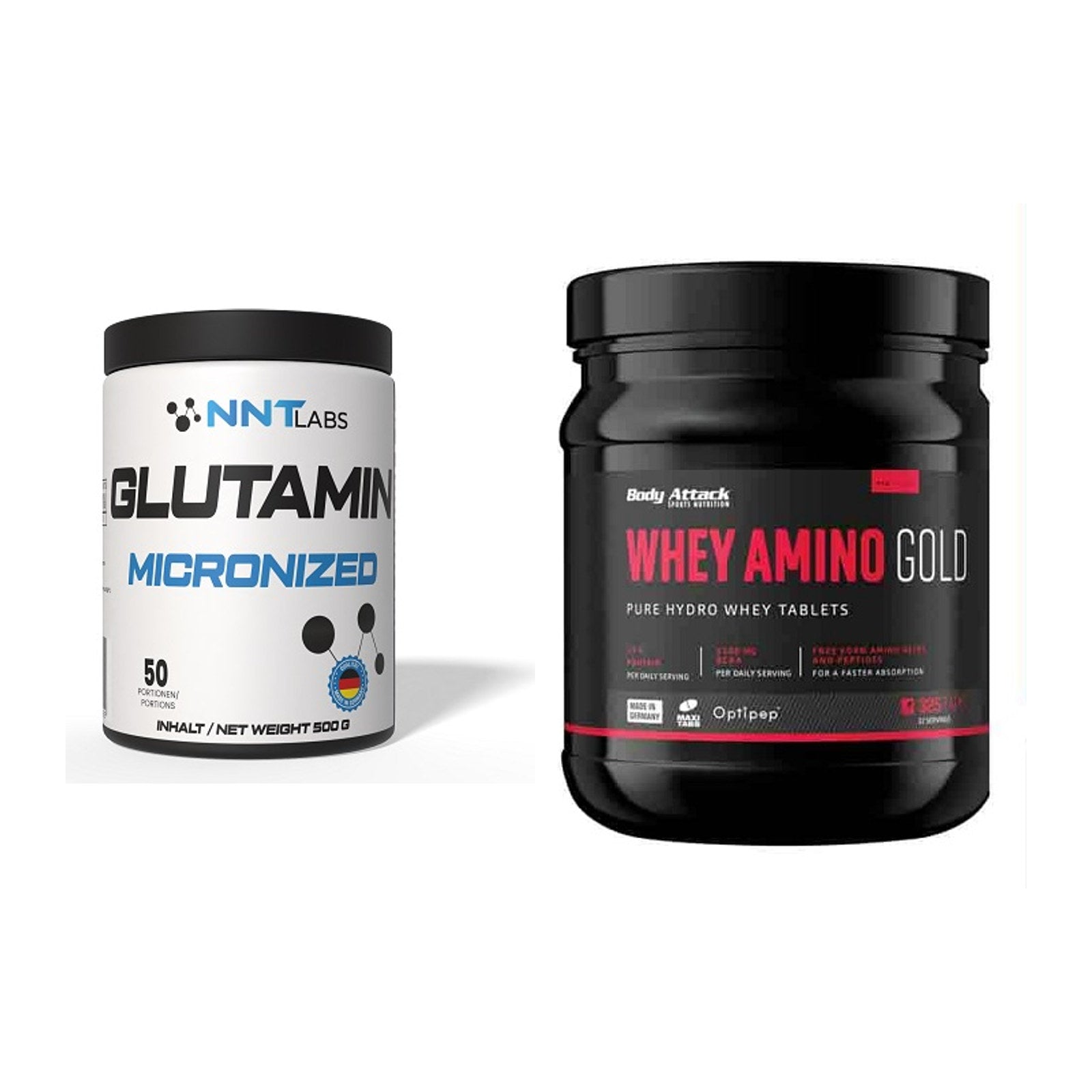 Regenerations-Duo: NNT Glutamin + Body Attack Whey Amino Gold – alle enthaltenen Artikel