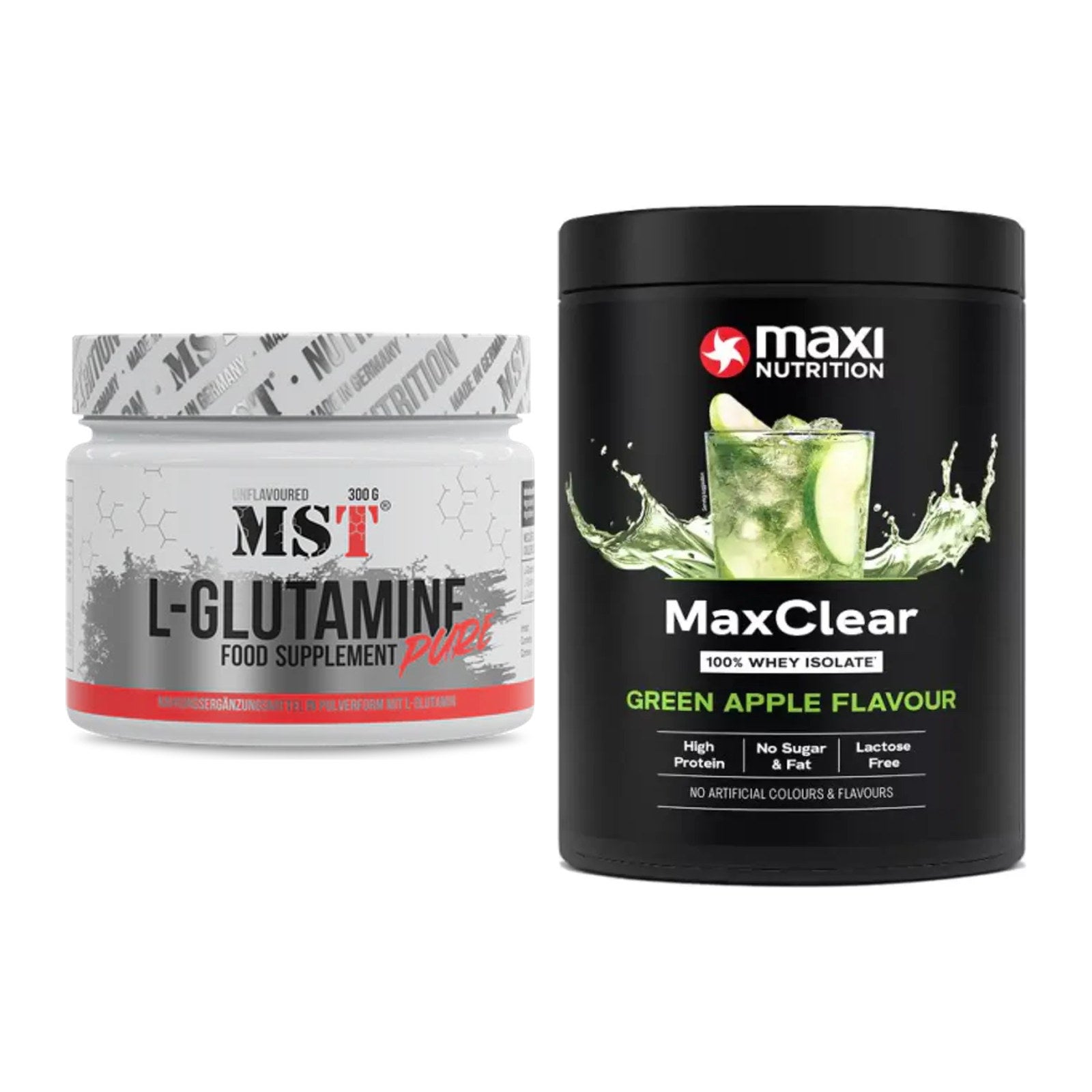 Regenerations-Duo: MST Glutamine + MaxiNutrition MaxClear 100% Clear – alle enthaltenen Artikel