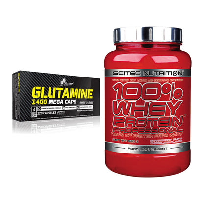 Regenerations-Duo: Olimp L-Glutamine Mega + Scitec 100% Whey – alle enthaltenen Artikel