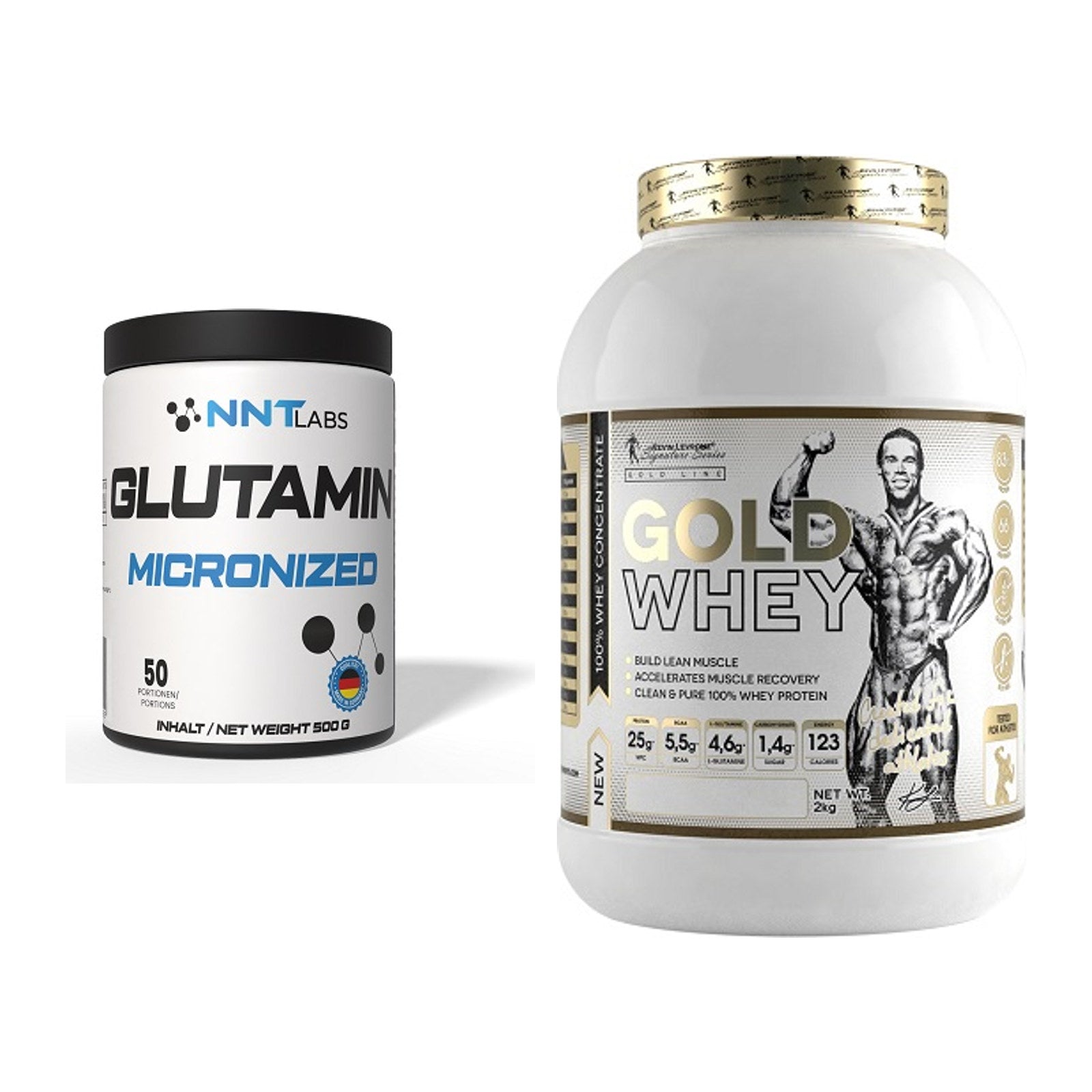 Regenerations-Duo: NNT Glutamin + Kevin Levrone Gold Whey – alle enthaltenen Artikel