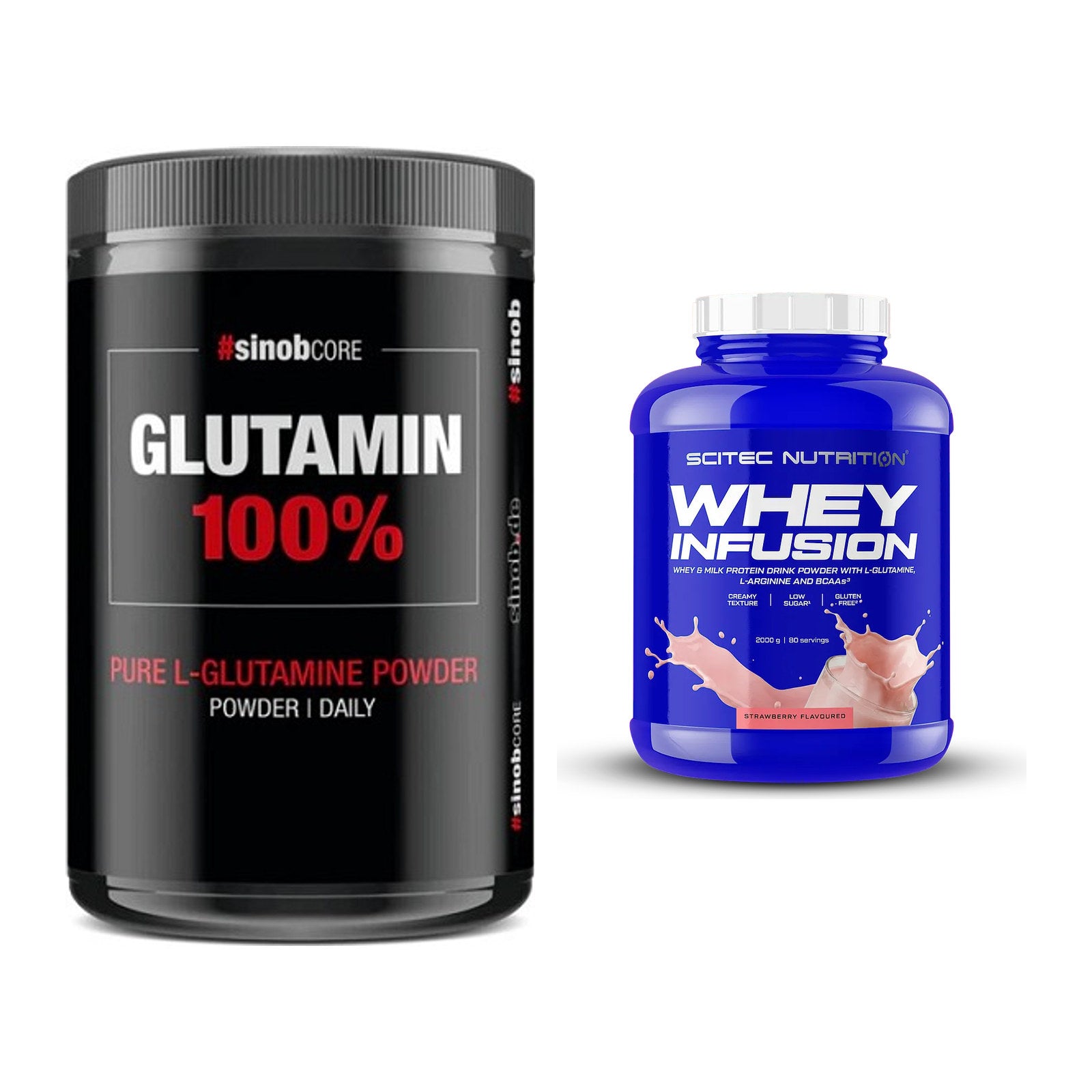 Regenerations-Duo: Sinob Core L-Glutamin + Scitec Whey Infusion – alle enthaltenen Artikel