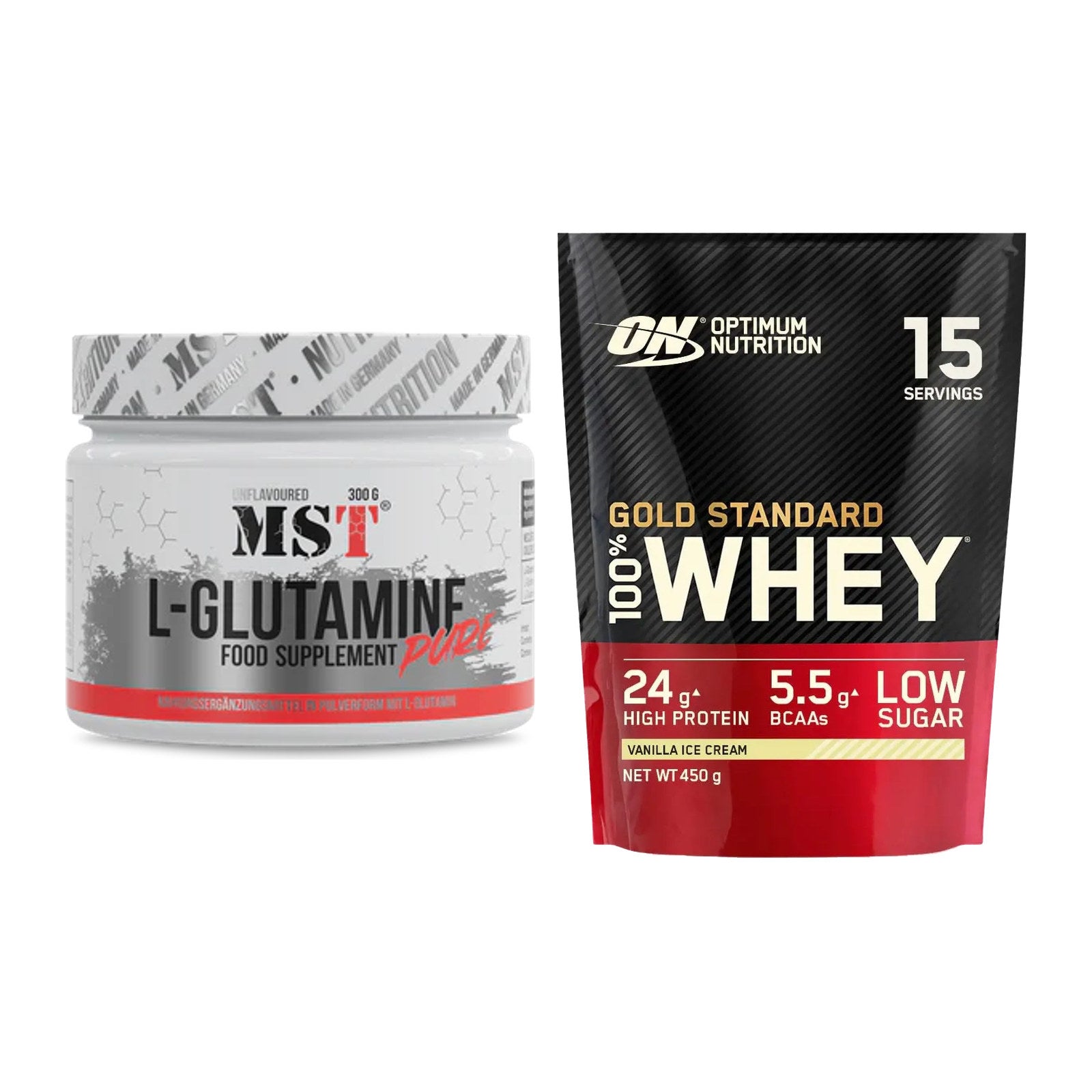 Regenerations-Duo: MST Glutamine + ON Whey Gold Standard – alle enthaltenen Artikel