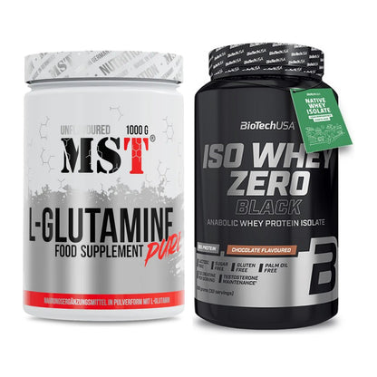 Regenerations-Duo: MST Glutamine + BioTech Iso Whey Zero Black – alle enthaltenen Artikel
