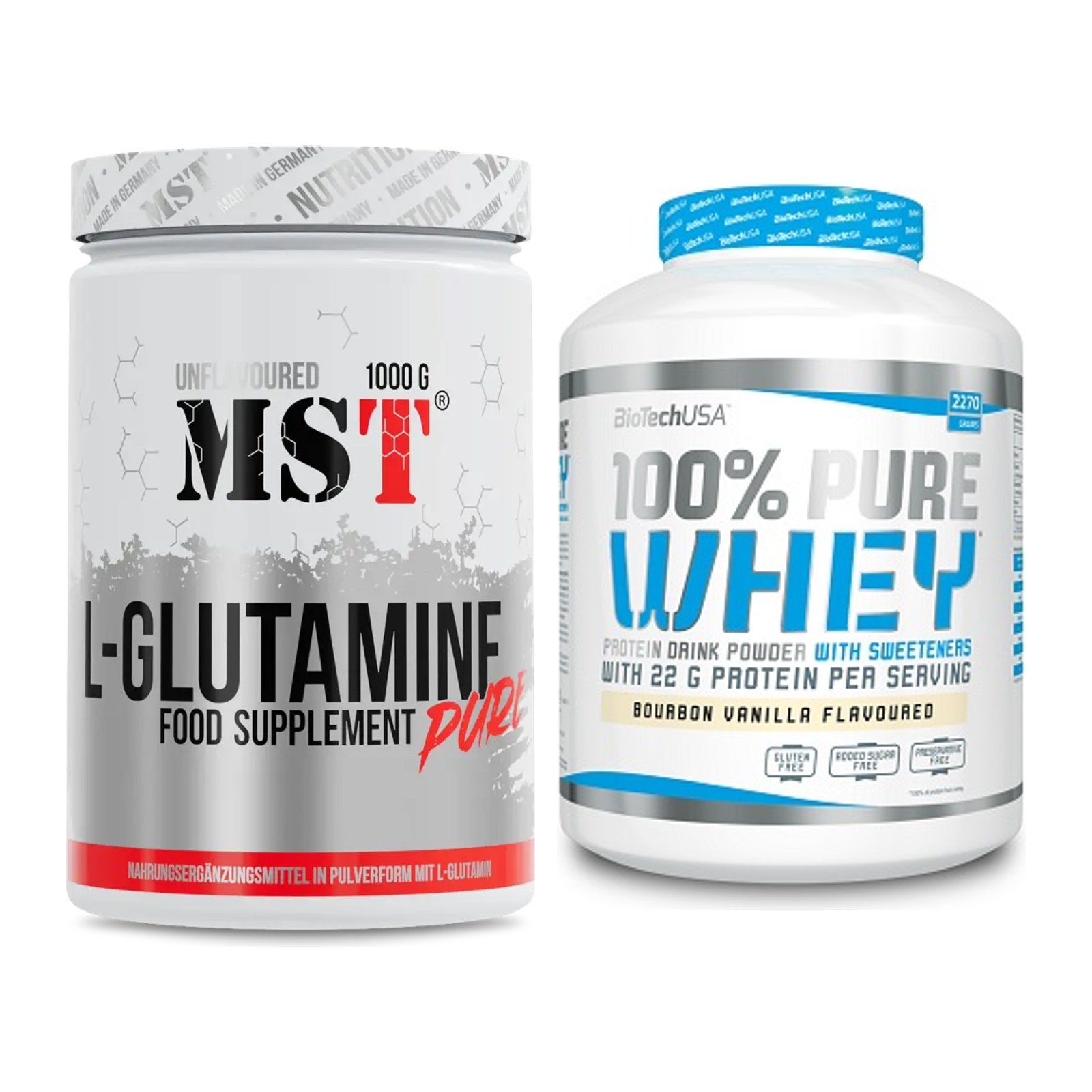 Regenerations-Duo: MST Glutamine + BioTech 100% Pure Whey – alle enthaltenen Artikel