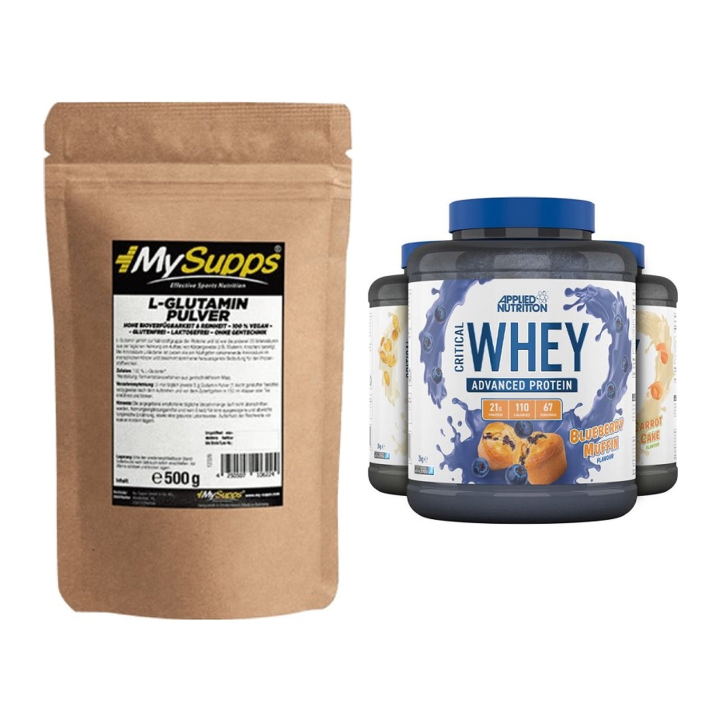 Regenerations-Duo: MySupps Glutamine + Applied Nutrition Critical Whey – alle enthaltenen Artikel