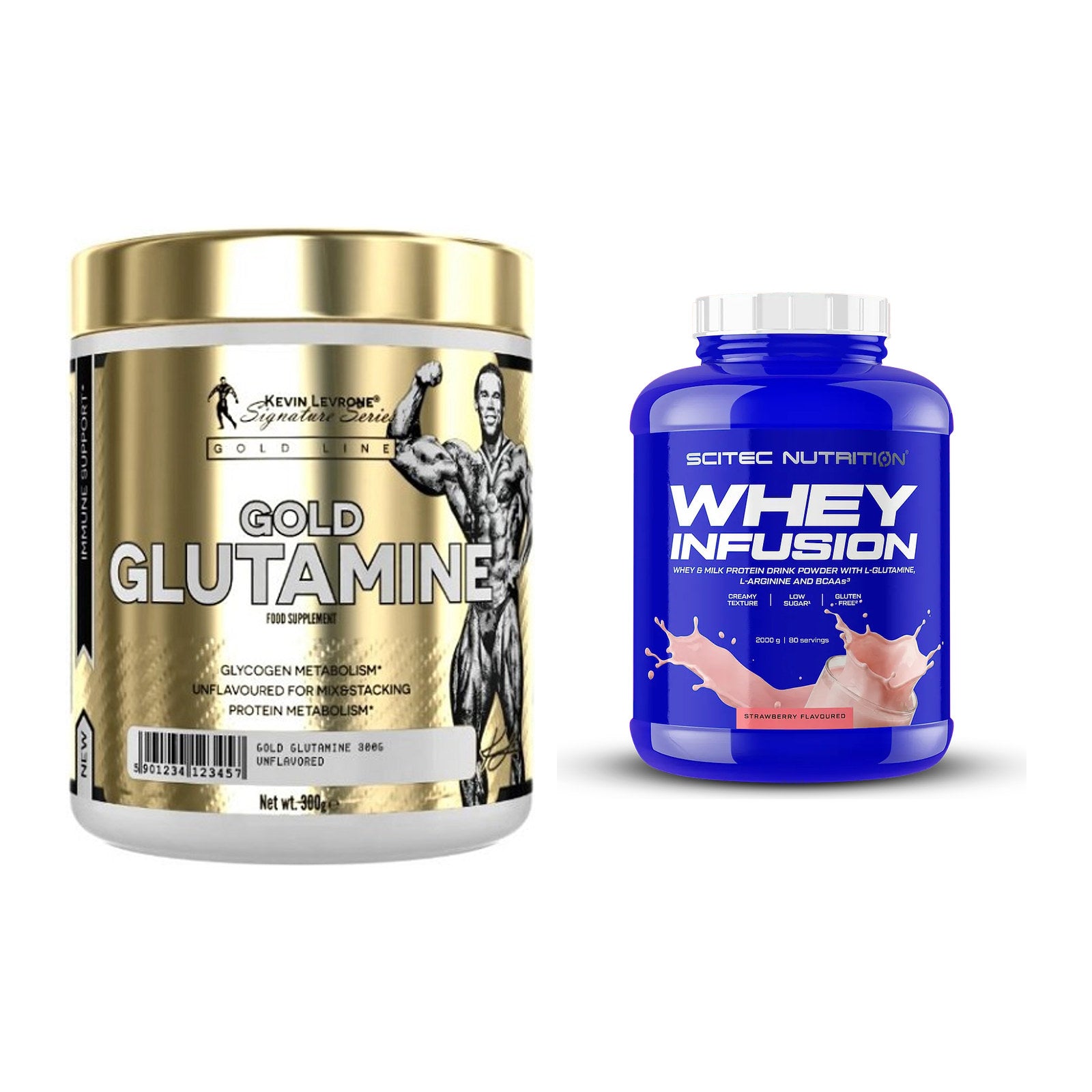 Regenerations-Duo: Kevin Levrone GOLD Glutamine + Scitec Whey Infusion – alle enthaltenen Artikel