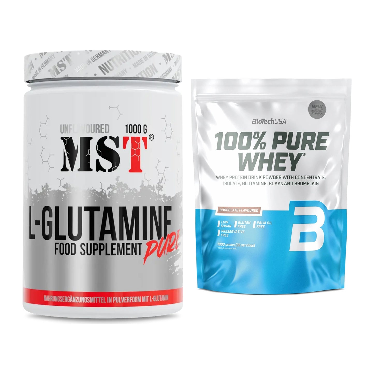 Regenerations-Duo: MST Glutamine + BioTech 100% Pure Whey – alle enthaltenen Artikel