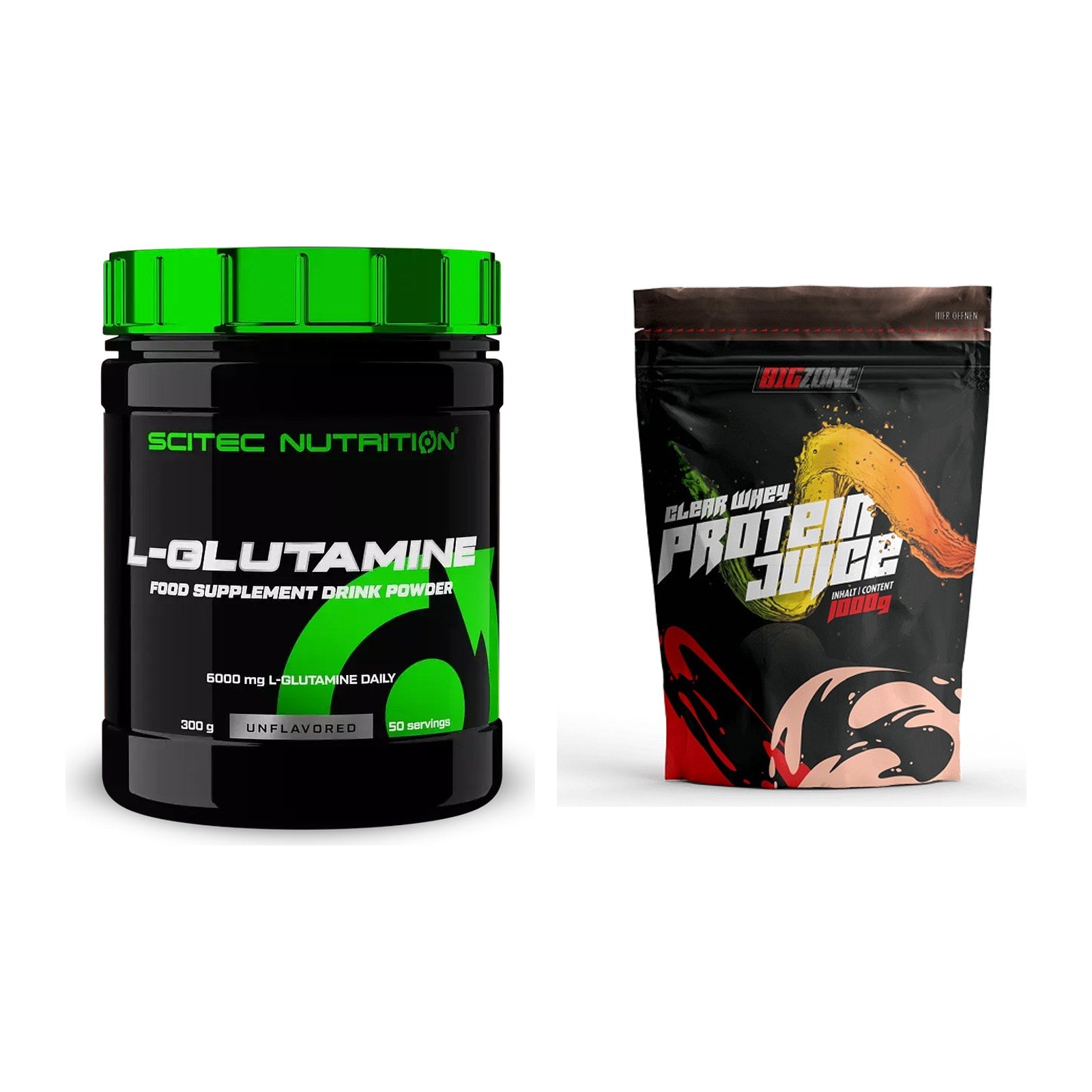 Regenerations-Duo: Scitec L-Glutamin + Big Zone Clear Whey – alle enthaltenen Artikel