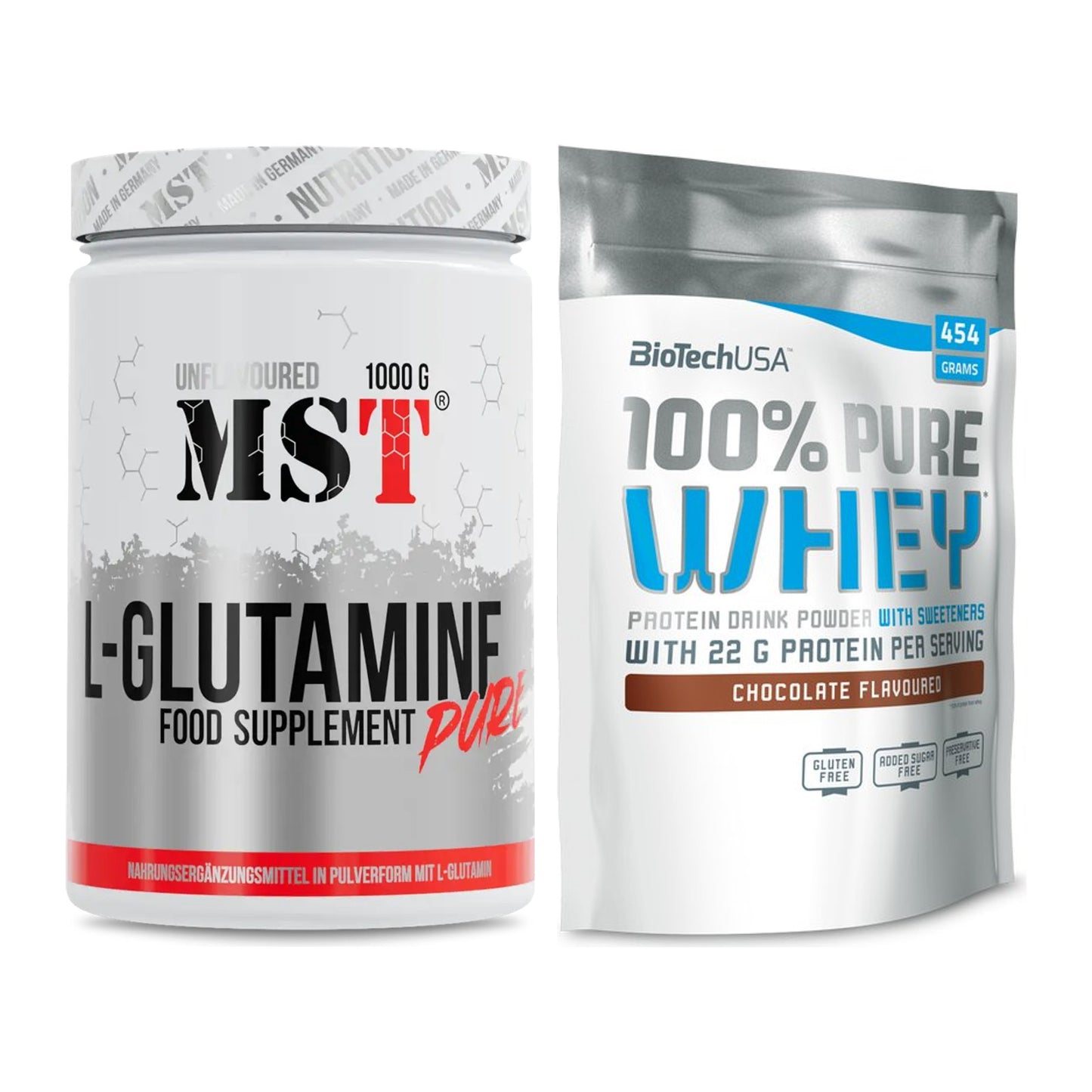 Regenerations-Duo: MST Glutamine + BioTech 100% Pure Whey – alle enthaltenen Artikel