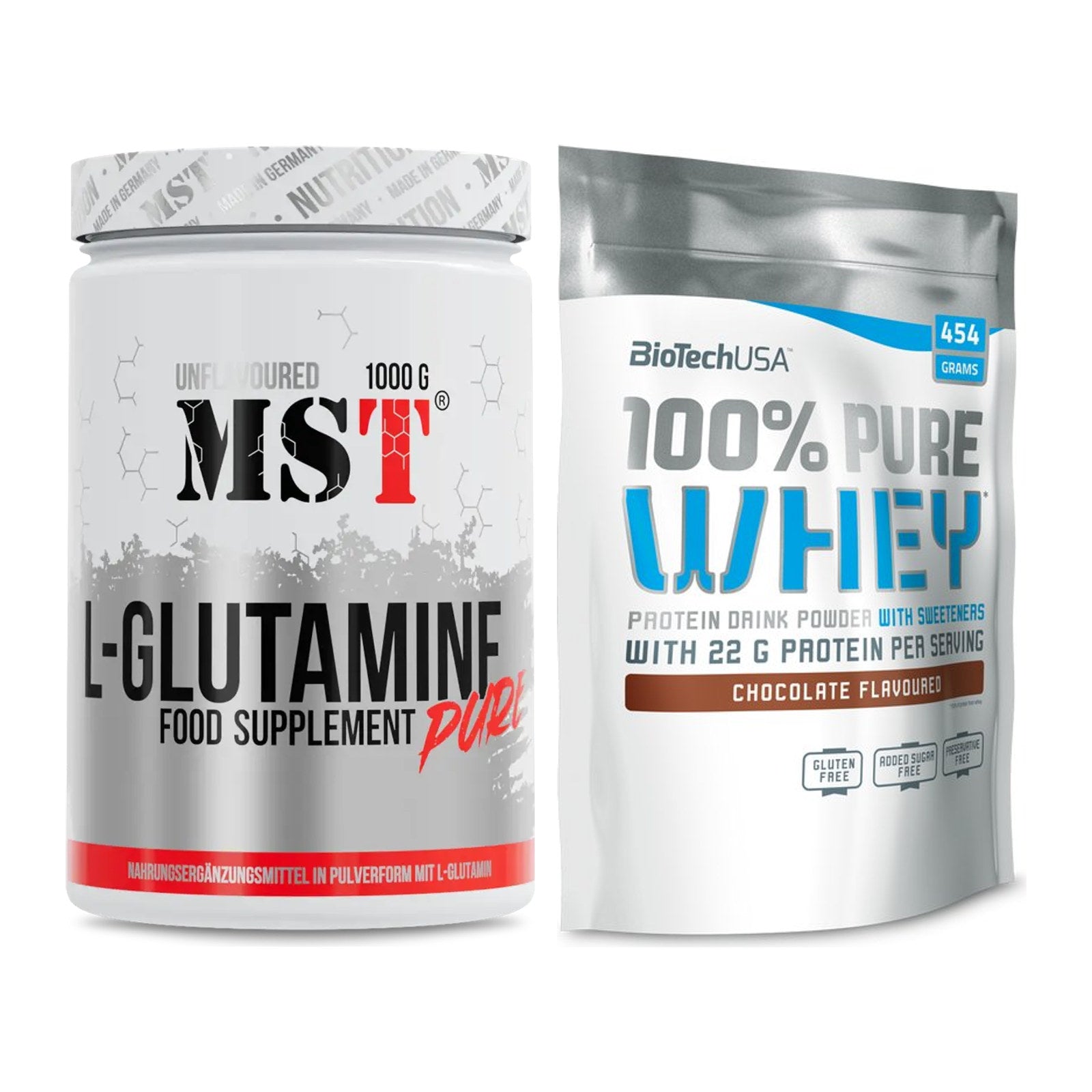Regenerations-Duo: MST Glutamine + BioTech 100% Pure Whey – alle enthaltenen Artikel