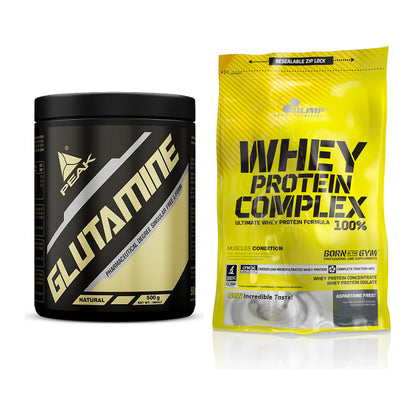 Regenerations-Duo: Peak Glutamin + Olimp Whey Protein Complex 100% – alle enthaltenen Artikel