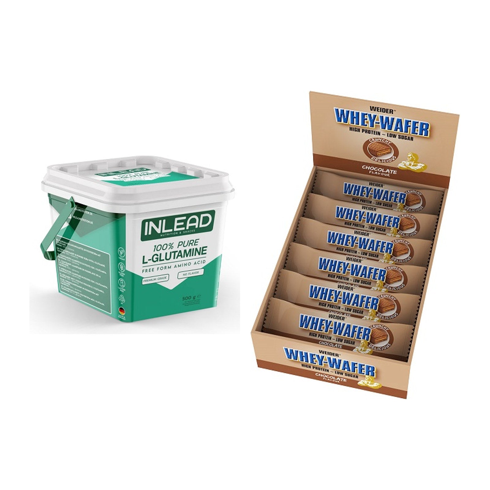 Regenerations-Duo: INLEAD L-Glutamine + Weider Whey Wafer – alle enthaltenen Artikel