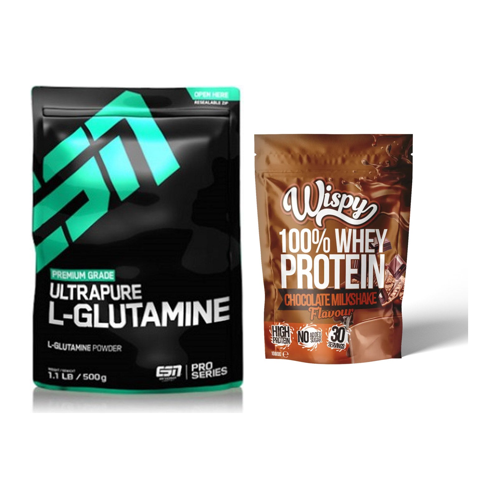 Regenerations-Duo: ESN Ultrapure L-Glutamin + Wispy Whey 100% – alle enthaltenen Artikel