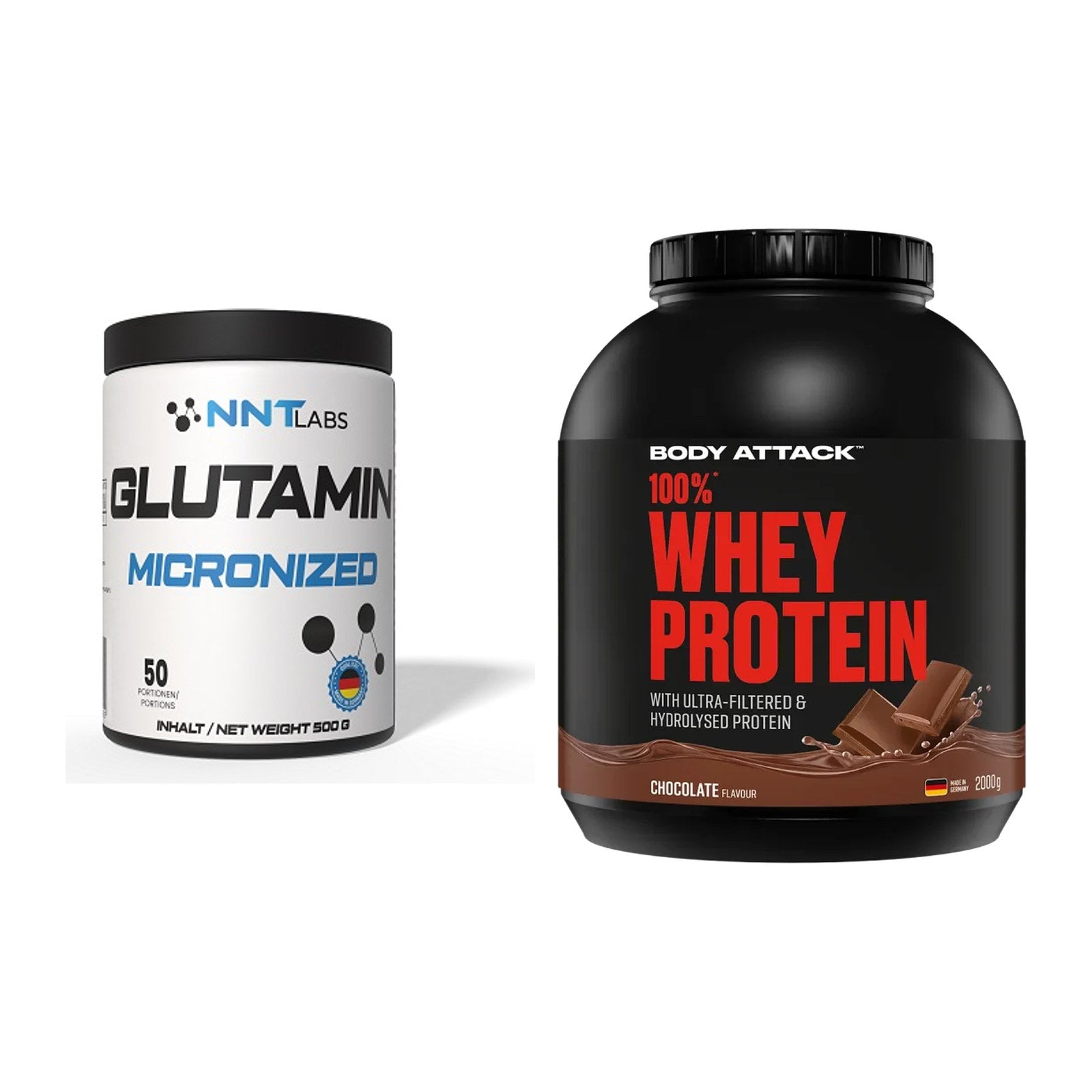 Regenerations-Duo: NNT Glutamin + Body Attack 100% Whey Protein – alle enthaltenen Artikel