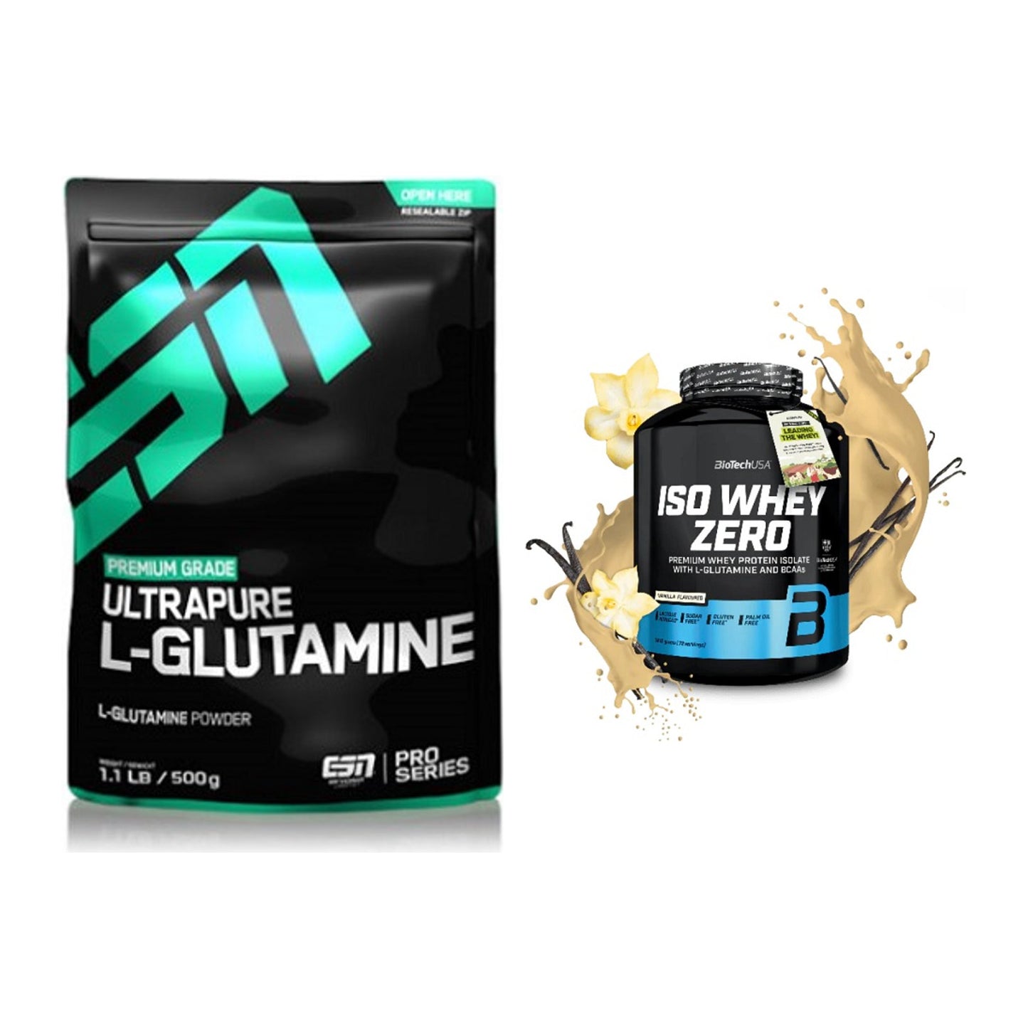 Regenerations-Duo: ESN Ultrapure L-Glutamin + BioTech Iso Whey Zero – alle enthaltenen Artikel