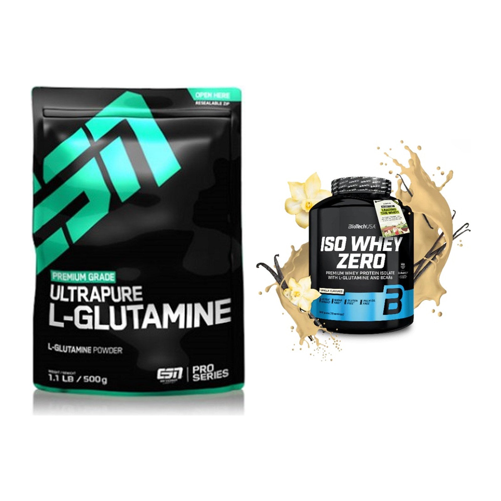 Regenerations-Duo: ESN Ultrapure L-Glutamin + BioTech Iso Whey Zero – alle enthaltenen Artikel