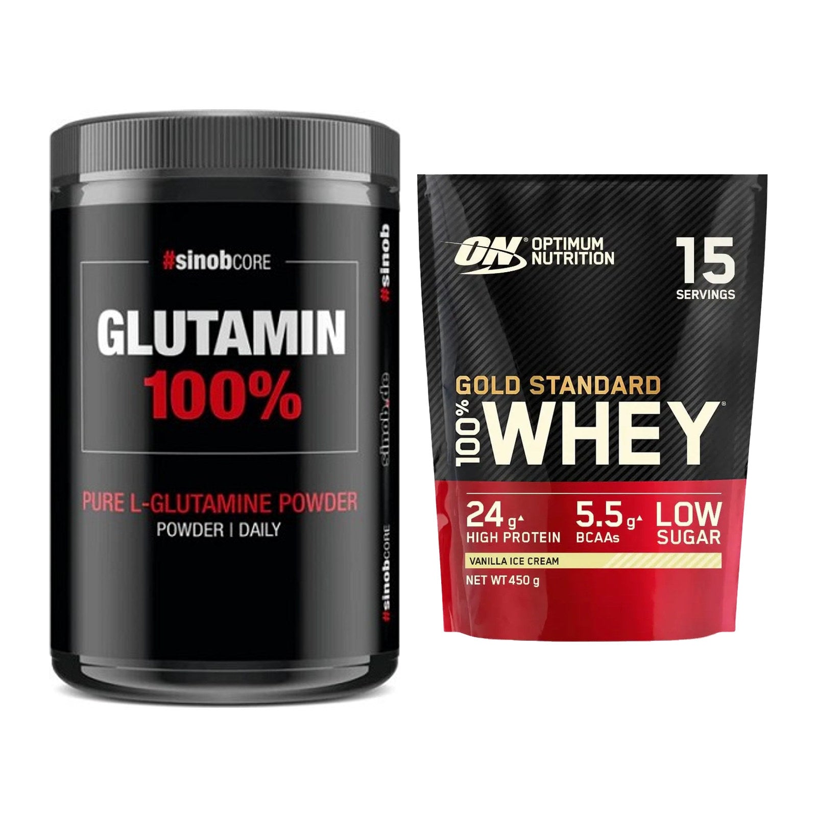 Regenerations-Duo: Sinob Core L-Glutamin + ON Whey Gold Standard – alle enthaltenen Artikel