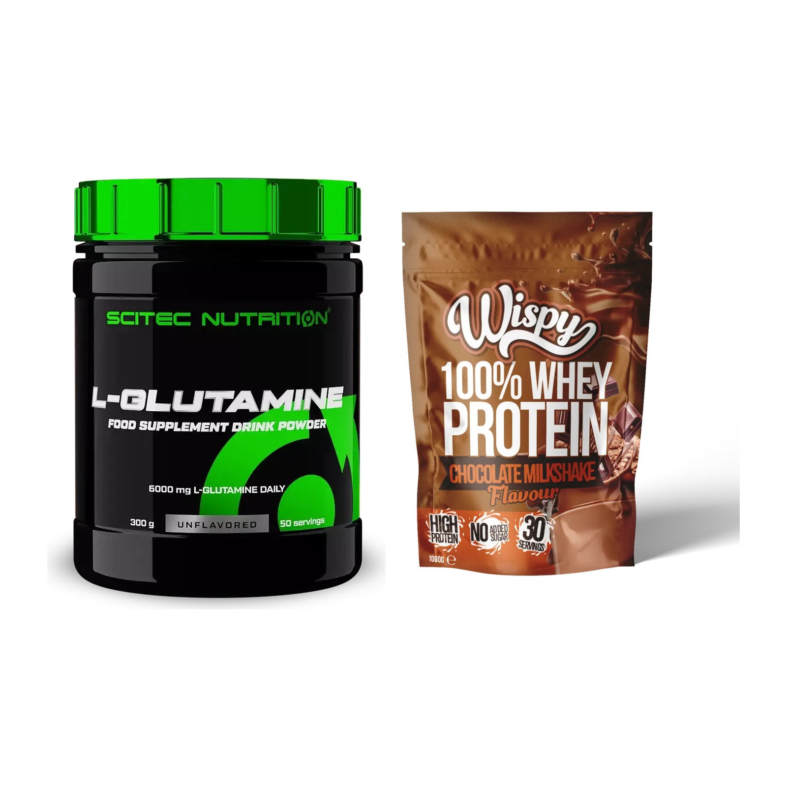 Regenerations-Duo: Scitec L-Glutamin + Wispy Whey 100% – alle enthaltenen Artikel