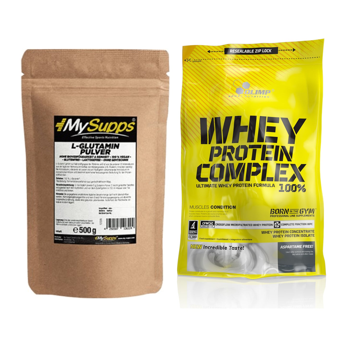 Regenerations-Duo: MySupps Glutamine + Olimp Whey Protein Complex 100% – alle enthaltenen Artikel