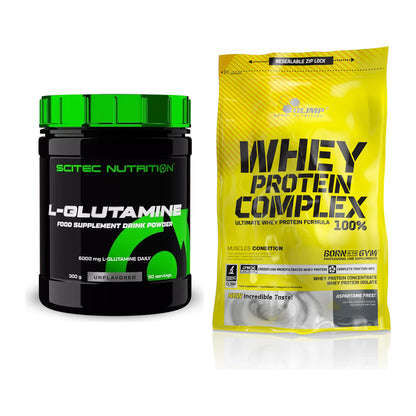 Regenerations-Duo: Scitec L-Glutamin + Olimp Whey Protein Complex 100% – alle enthaltenen Artikel