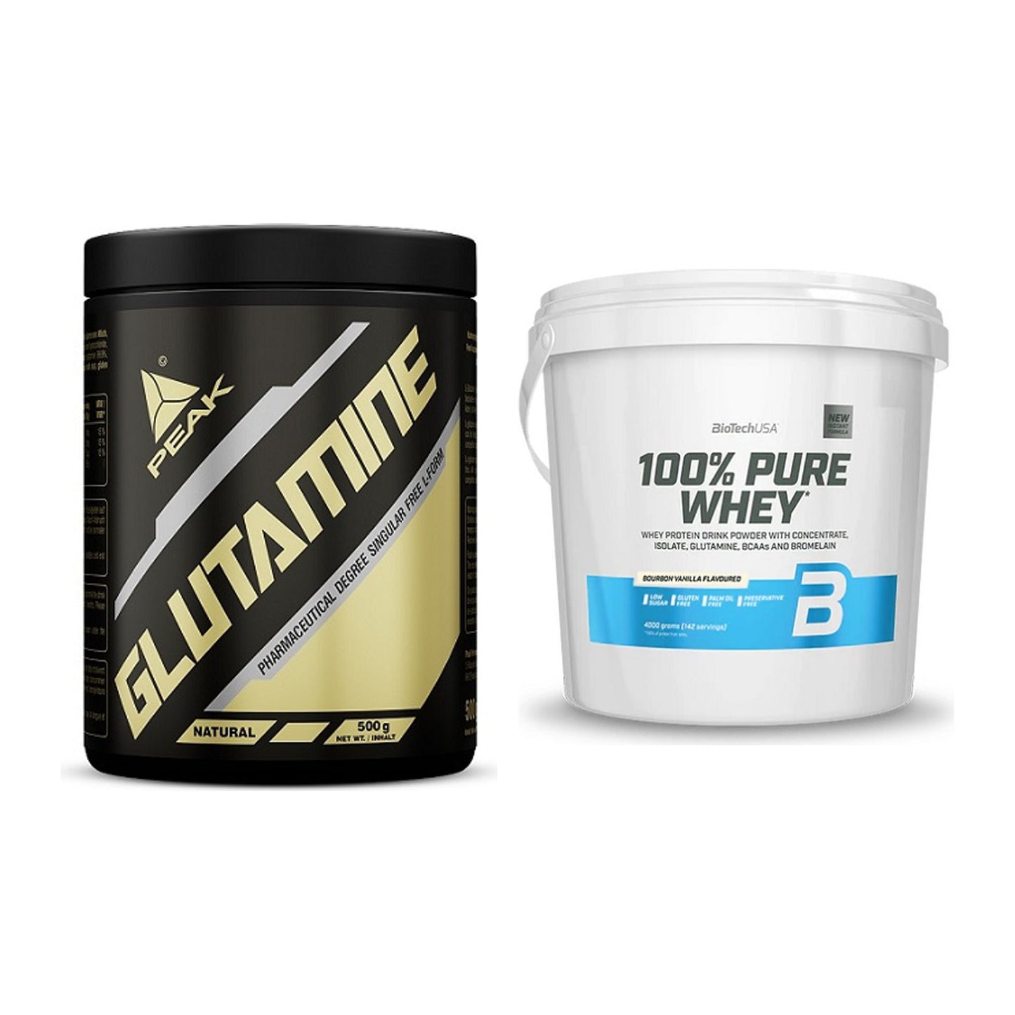 Regenerations-Duo: Peak Glutamin + BioTech 100% Pure Whey – alle enthaltenen Artikel
