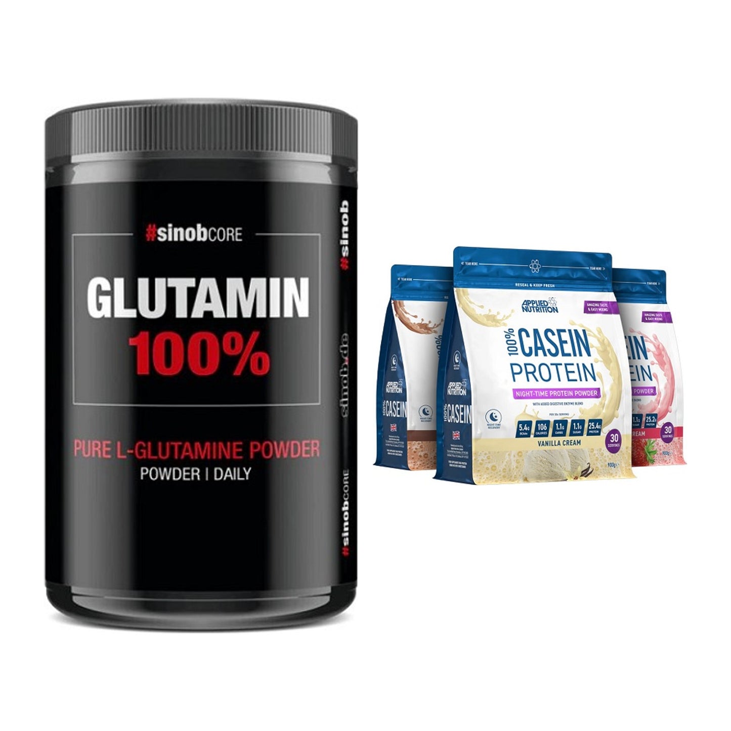 Regenerations-Duo: Sinob Core L-Glutamin + Applied Nutrition 100% – alle enthaltenen Artikel