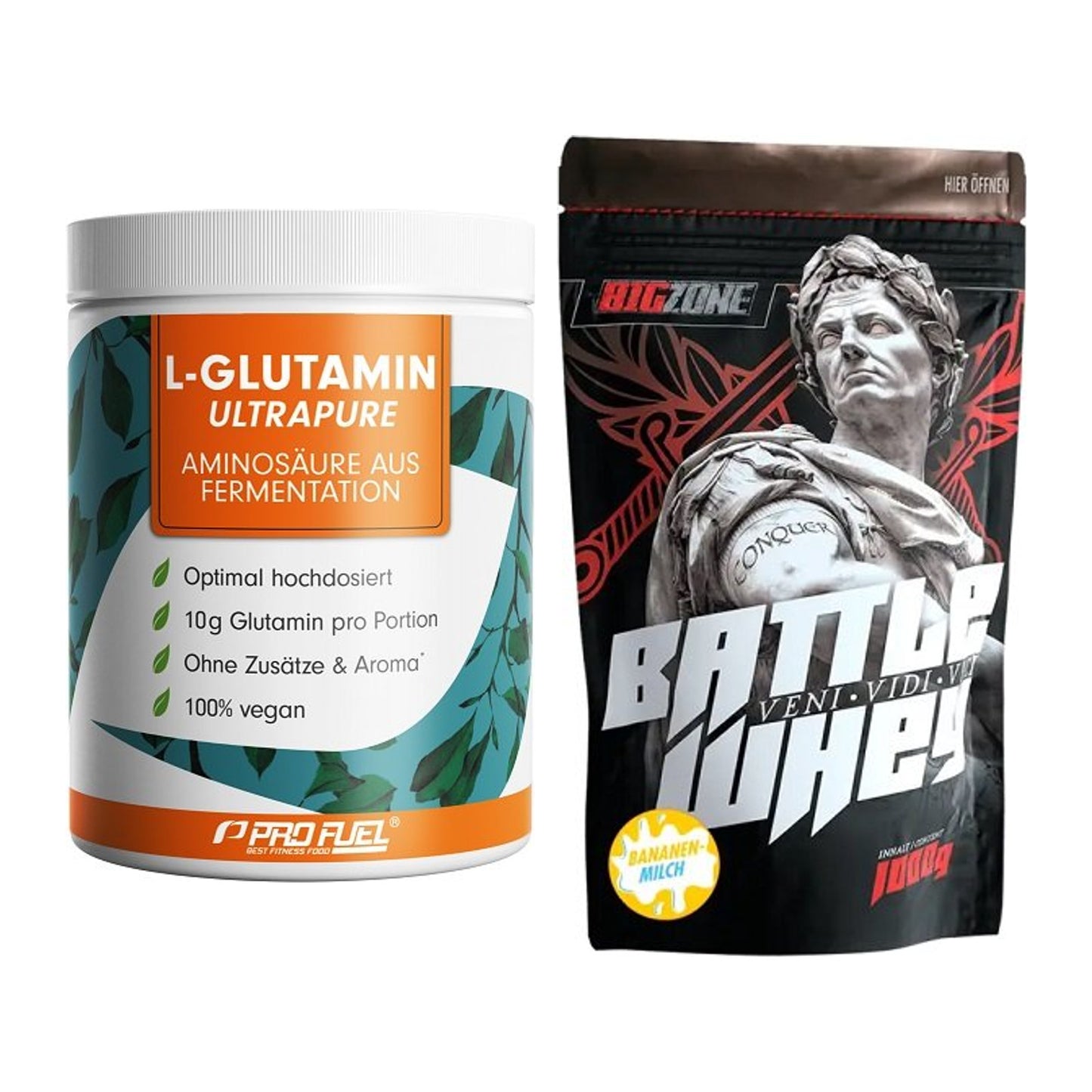 Regenerations-Duo: ProFuel Glutamin Ultrapure + Big Zone Battle Whey – alle enthaltenen Artikel