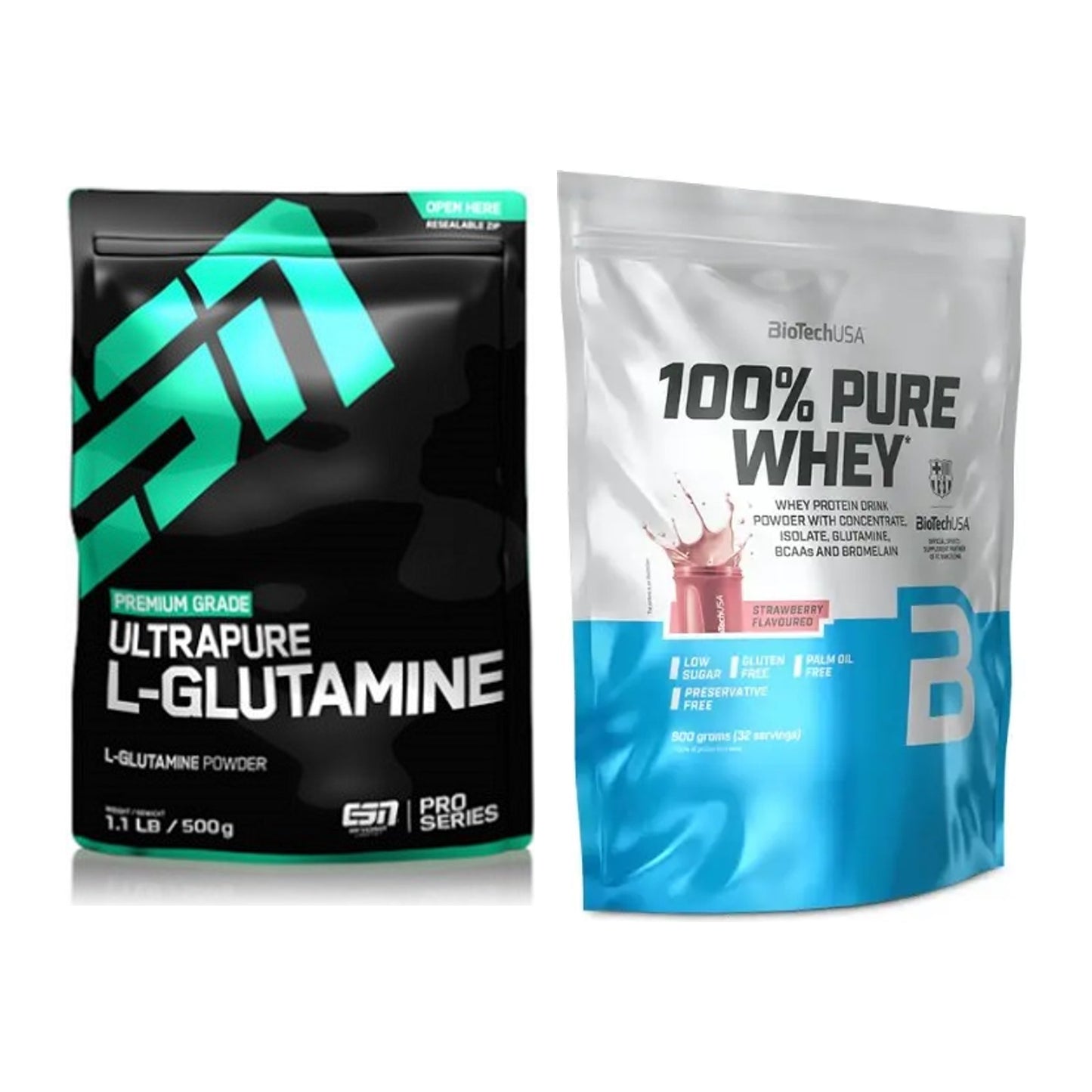 Regenerations-Duo: ESN Ultrapure L-Glutamin + BioTech 100% Pure Whey – alle enthaltenen Artikel