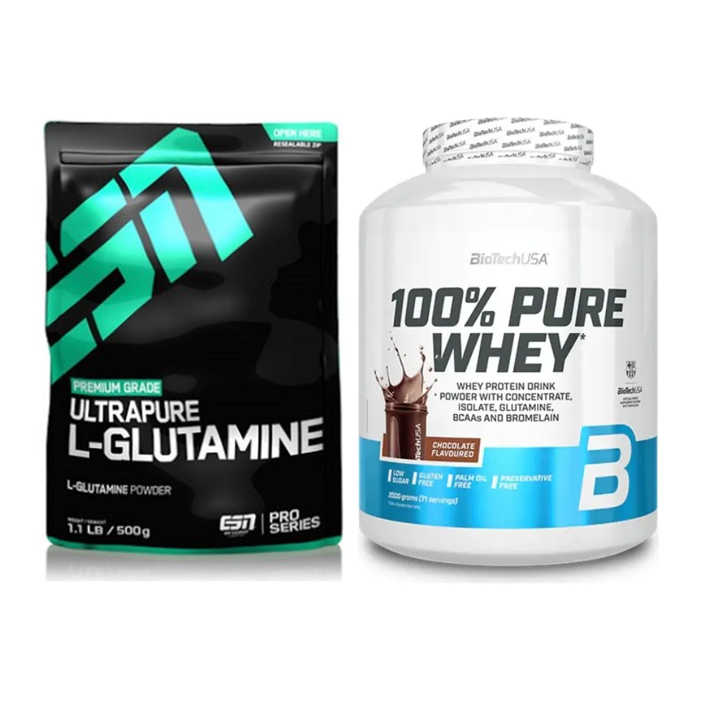 Regenerations-Duo: ESN Ultrapure L-Glutamin + BioTech 100% Pure Whey – alle enthaltenen Artikel