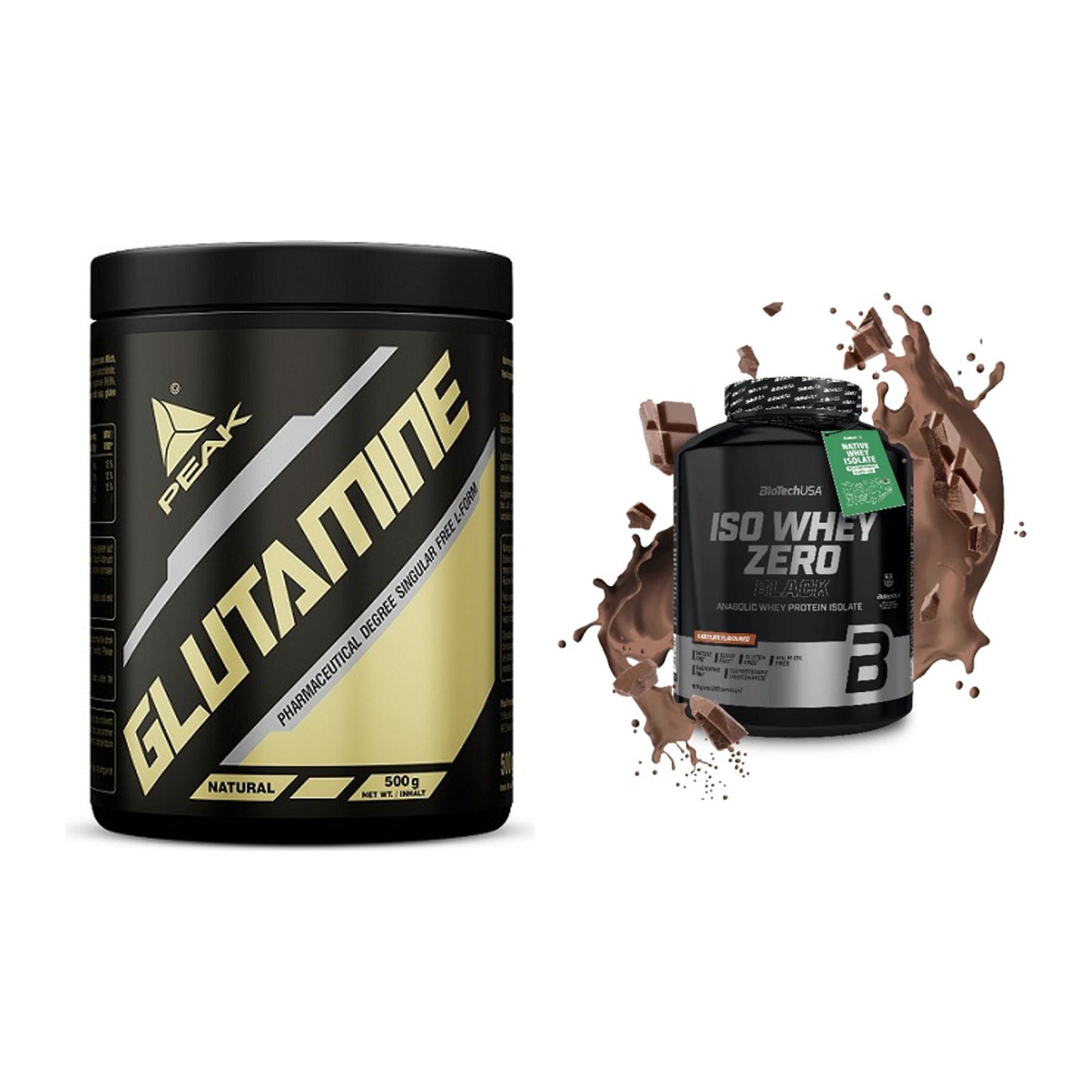 Regenerations-Duo: Peak Glutamin + BioTech Iso Whey Zero Black – alle enthaltenen Artikel