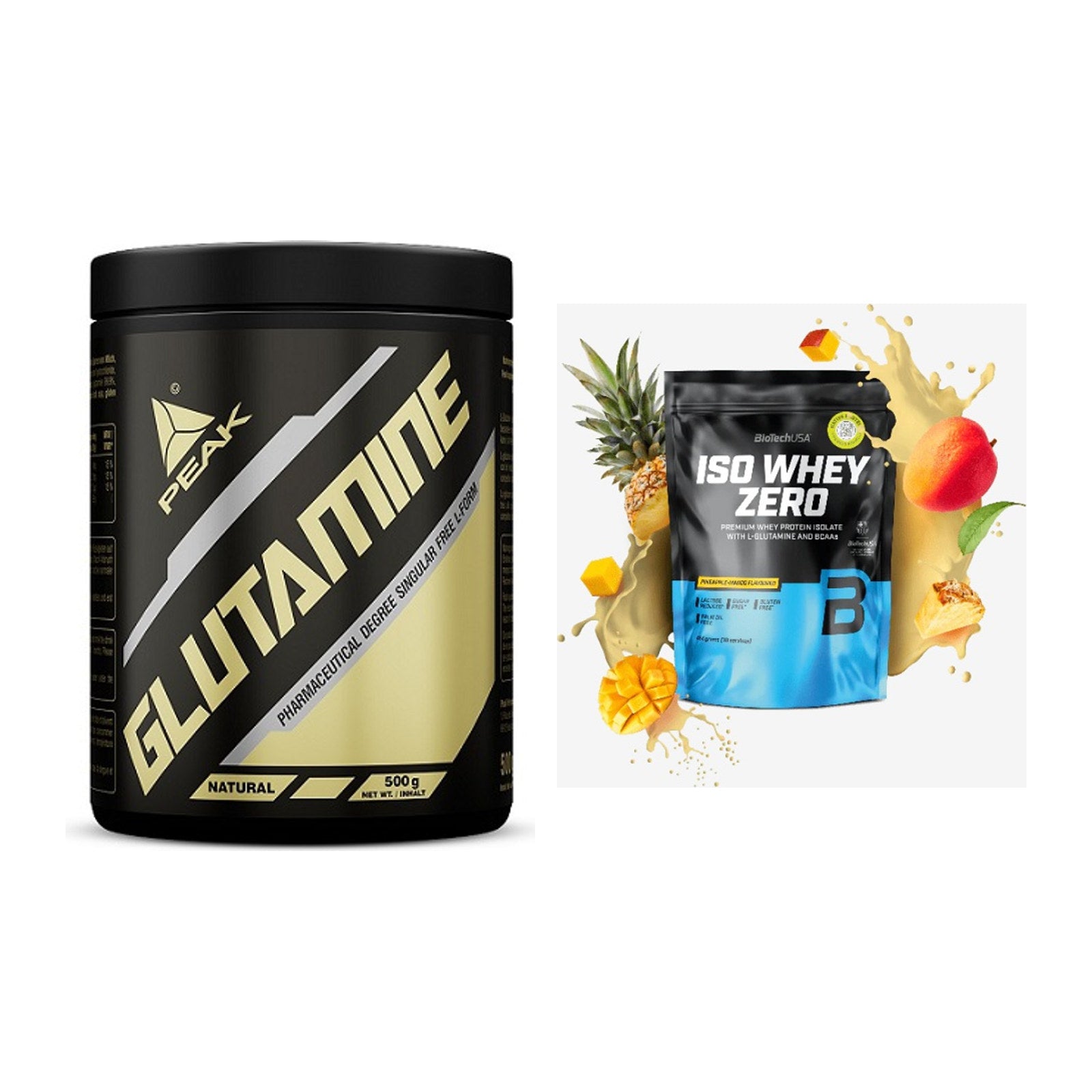 Regenerations-Duo: Peak Glutamin + BioTech Iso Whey Zero – alle enthaltenen Artikel