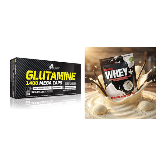 Regenerations-Duo: Olimp L-Glutamine Mega Caps + Sinob Honest Whey+ – alle enthaltenen Artikel