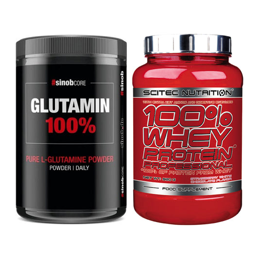 Regenerations-Duo: Sinob Core L-Glutamin + Scitec 100% Whey – alle enthaltenen Artikel