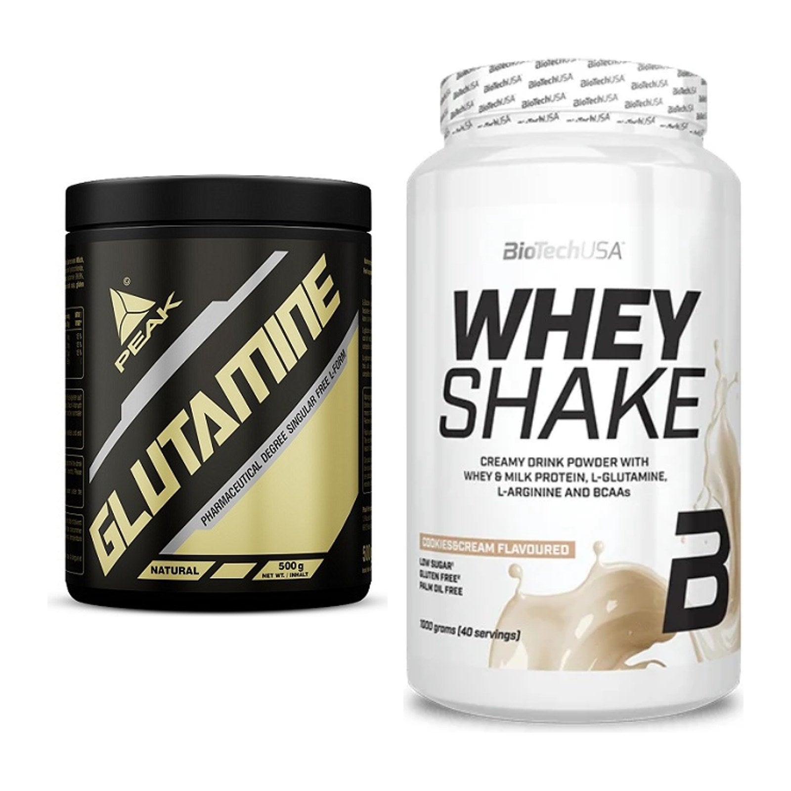 Regenerations-Duo: Peak Glutamin + BioTech Whey Shake – alle enthaltenen Artikel
