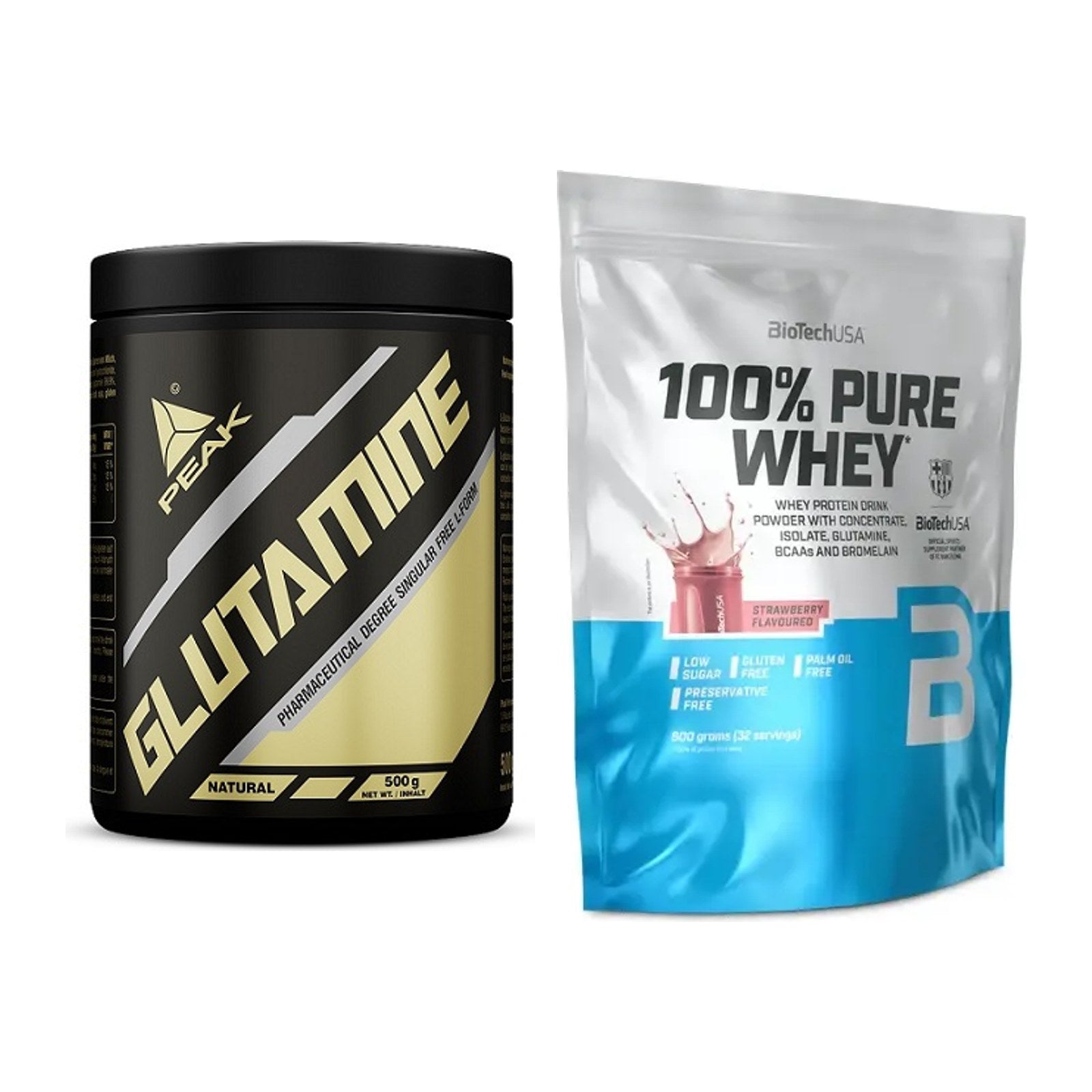 Regenerations-Duo: Peak Glutamin + BioTech 100% Pure Whey – alle enthaltenen Artikel