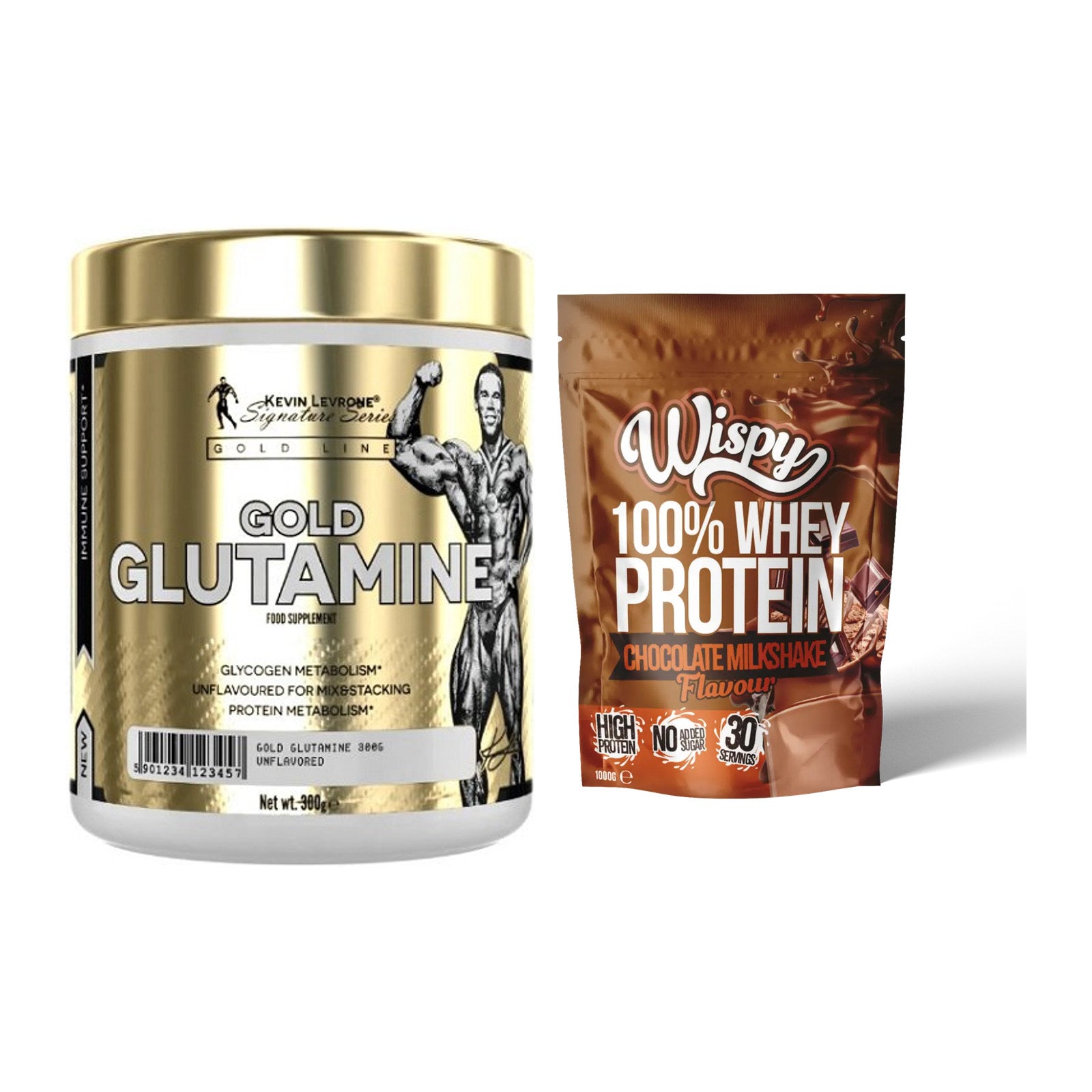 Regenerations-Duo: Kevin Levrone GOLD Glutamine + Wispy Whey 100% – alle enthaltenen Artikel