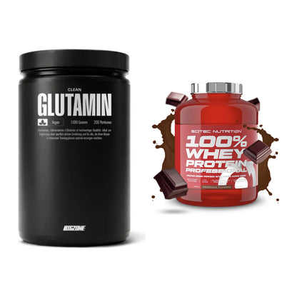 Regenerations-Duo: Big Zone Glutamin + Scitec 100% Whey Professional – alle enthaltenen Artikel