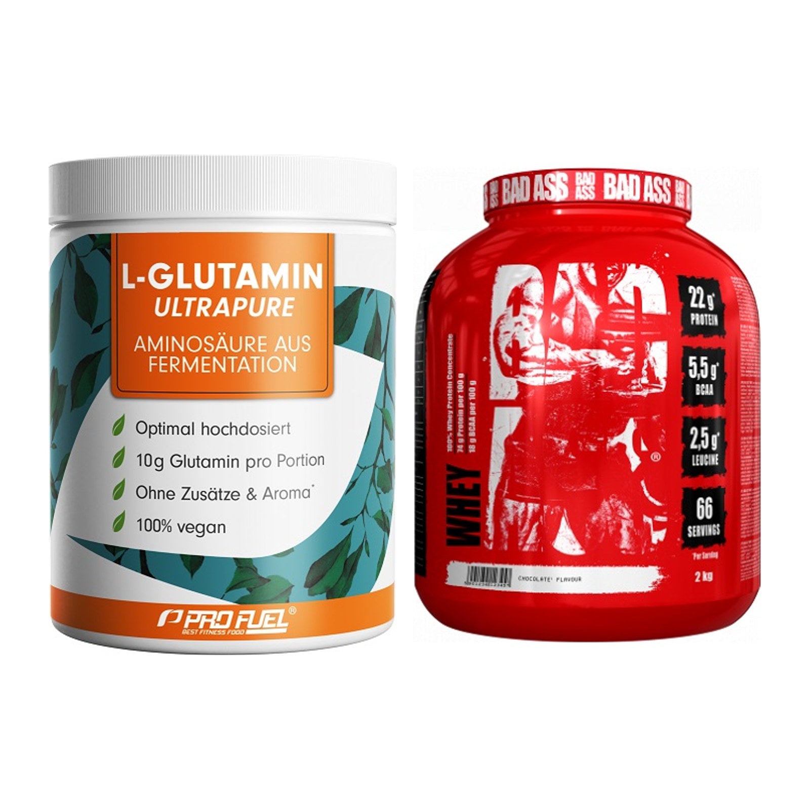 Regenerations-Duo: ProFuel Glutamin Ultrapure + BAD ASS Whey – alle enthaltenen Artikel