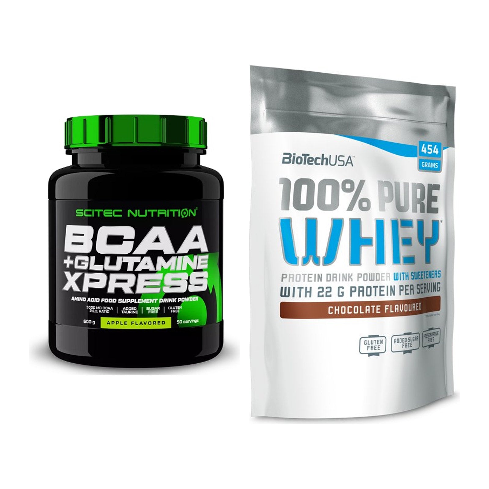 Regenerations-Duo: Scitec BCAA+ Glutamine + BioTech 100% Pure Whey – alle enthaltenen Artikel