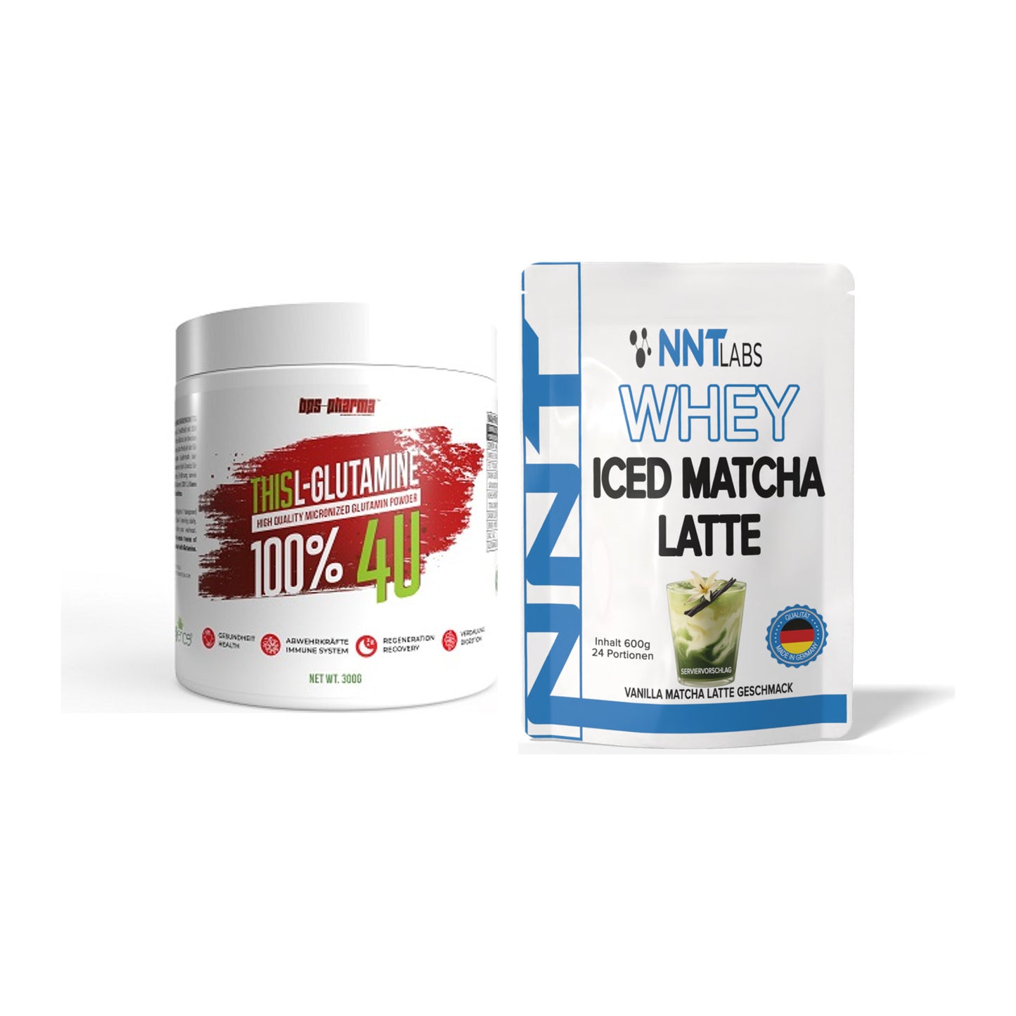 Regenerations-Duo: BPS-Pharma This Glutamin + NNT Whey ICED MATCHA – alle enthaltenen Artikel