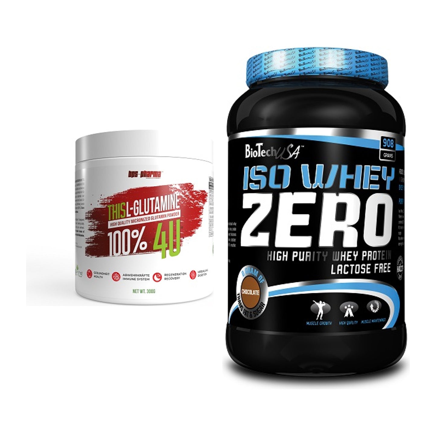 Regenerations-Duo: BPS-Pharma This Glutamin + BioTech Iso Whey Zero – alle enthaltenen Artikel