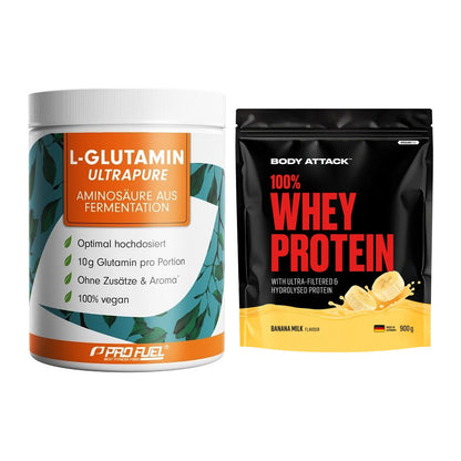Regenerations-Duo: ProFuel Glutamin + Body Attack 100% Whey – alle enthaltenen Artikel