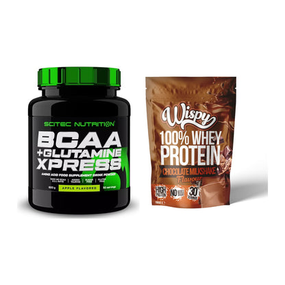 Regenerations-Duo: Scitec BCAA+ Glutamine Xpress + Wispy Whey 100% – alle enthaltenen Artikel