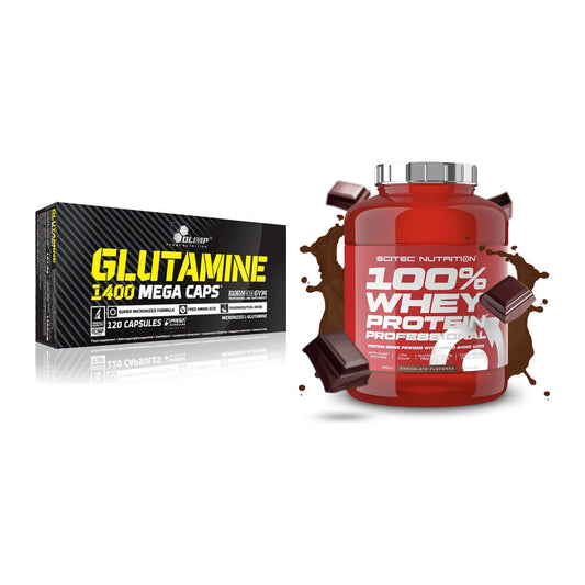 Regenerations-Duo: Olimp L-Glutamine Mega + Scitec 100% Whey – alle enthaltenen Artikel