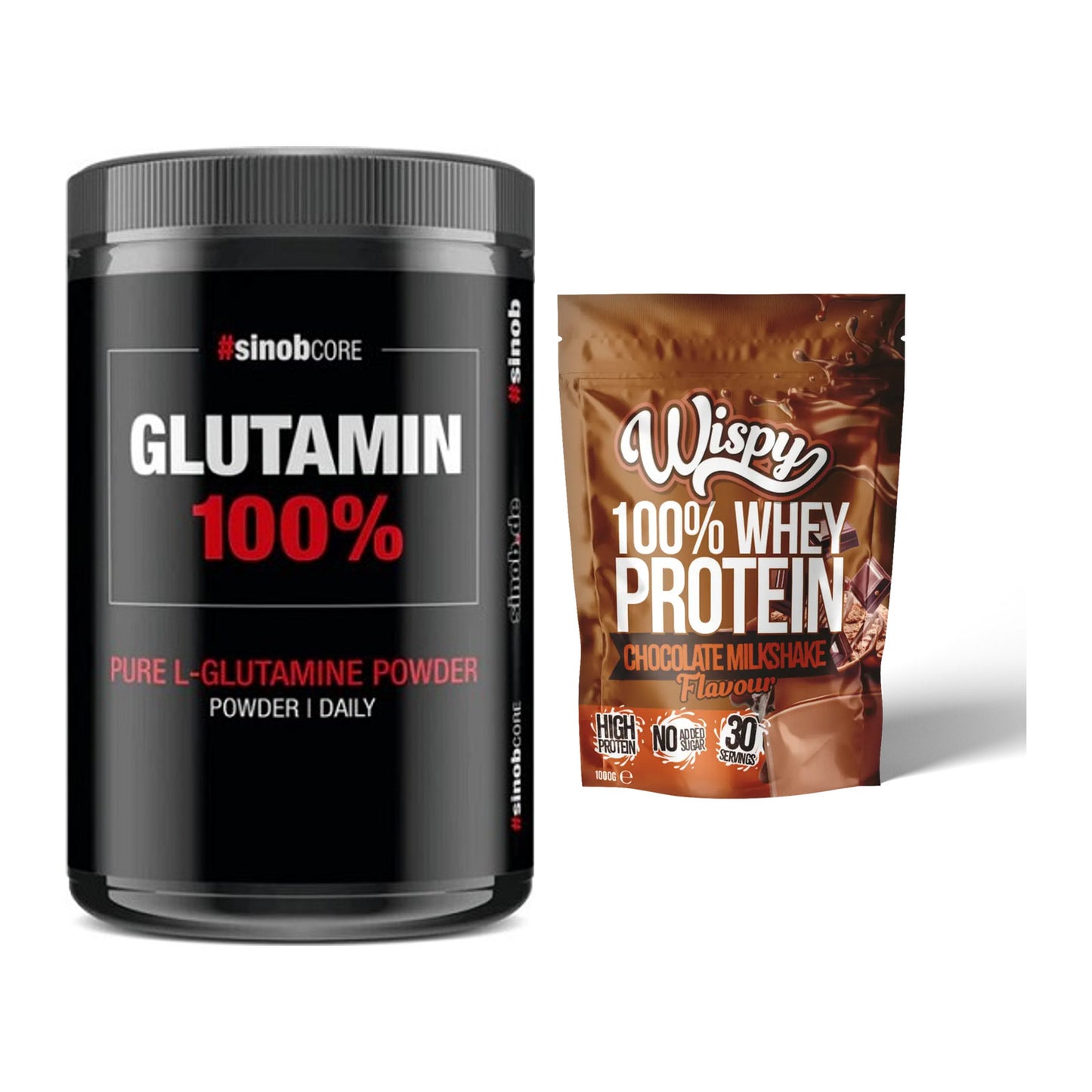 Regenerations-Duo: Sinob Core L-Glutamin + Wispy Whey 100% – alle enthaltenen Artikel