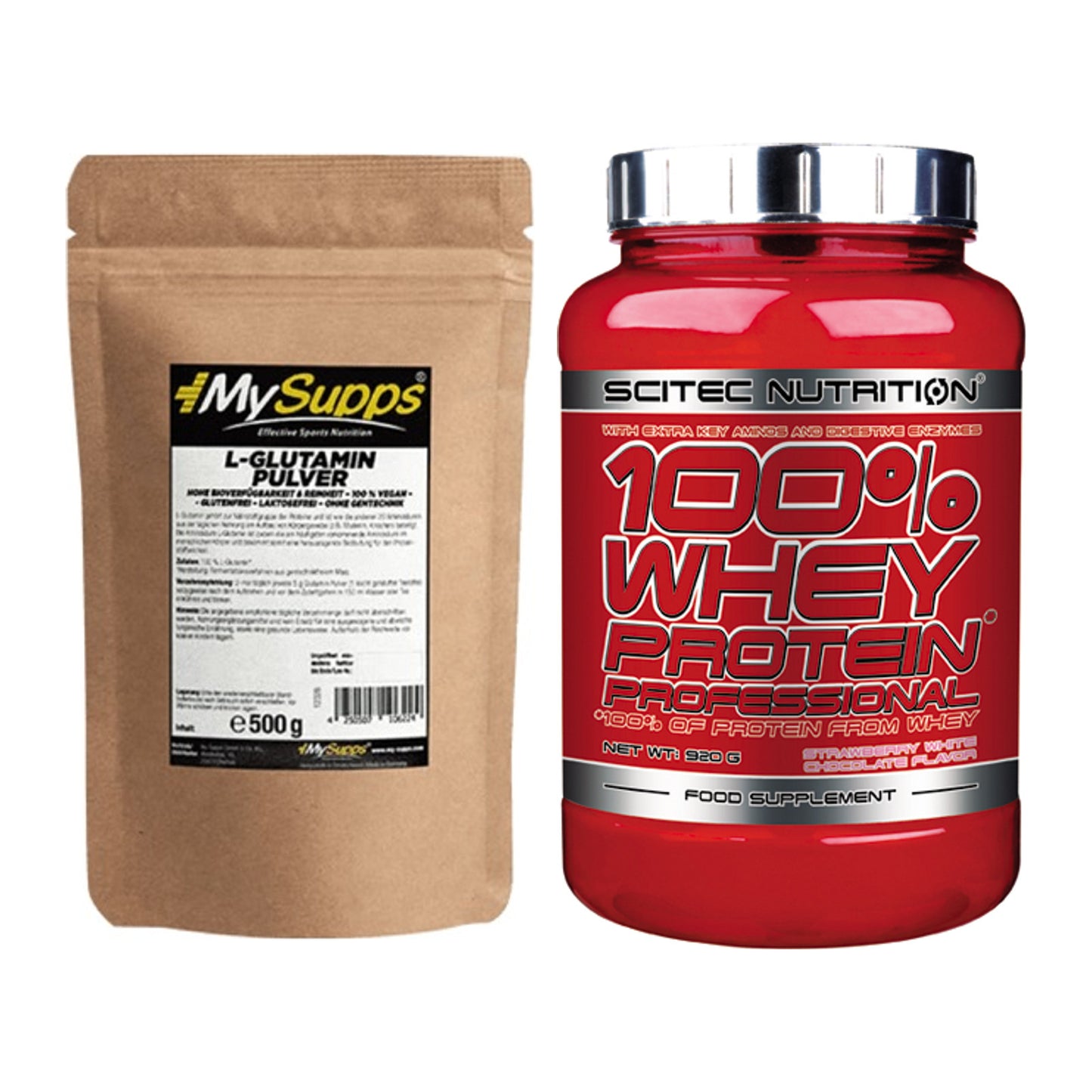 Regenerations-Duo: MySupps Glutamine + Scitec 100% Whey Professional – alle enthaltenen Artikel